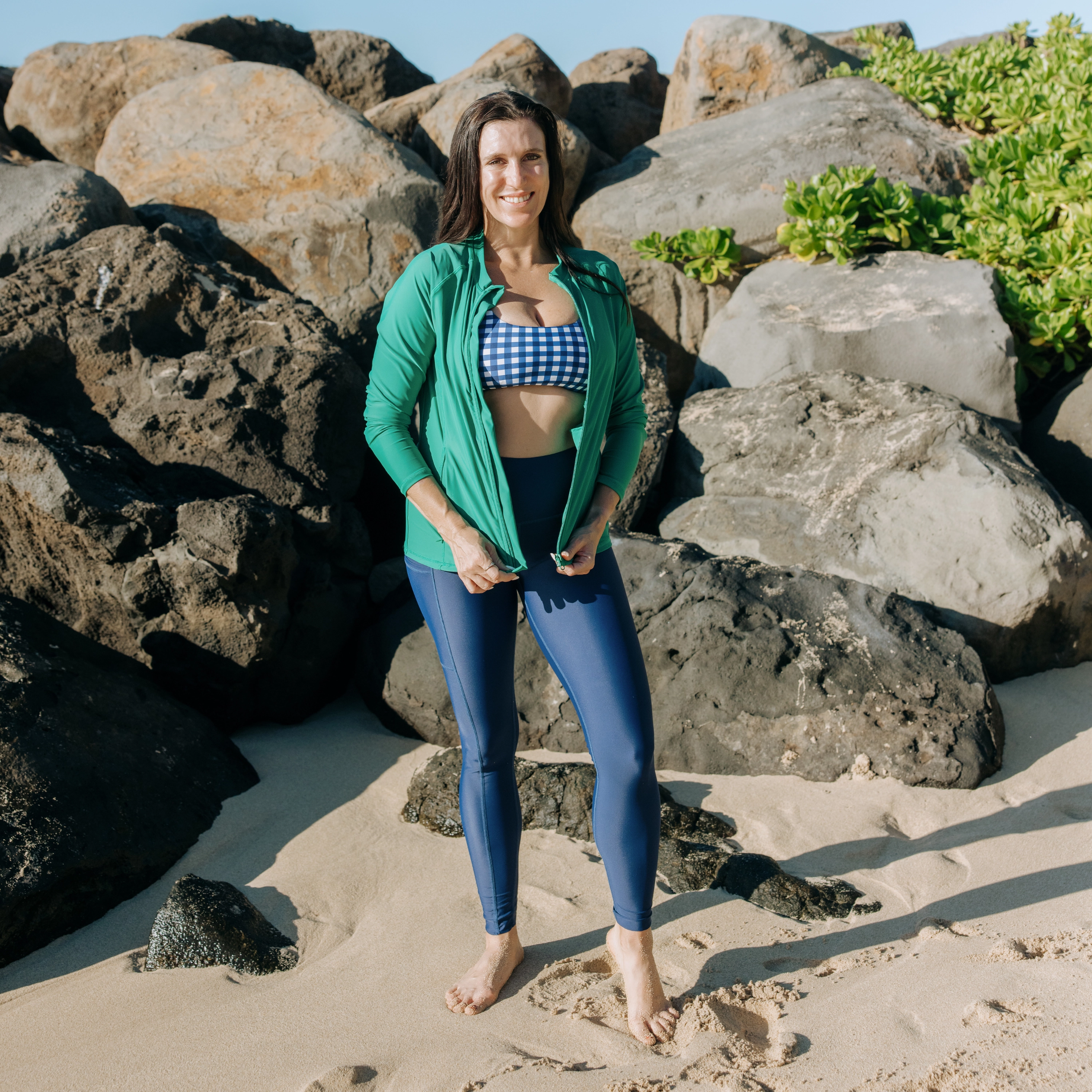 Women's Scoop Neck Bikini Top | "Navy Gingham"