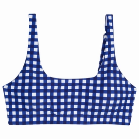 Women's Scoop Neck Bikini Top | "Navy Gingham"