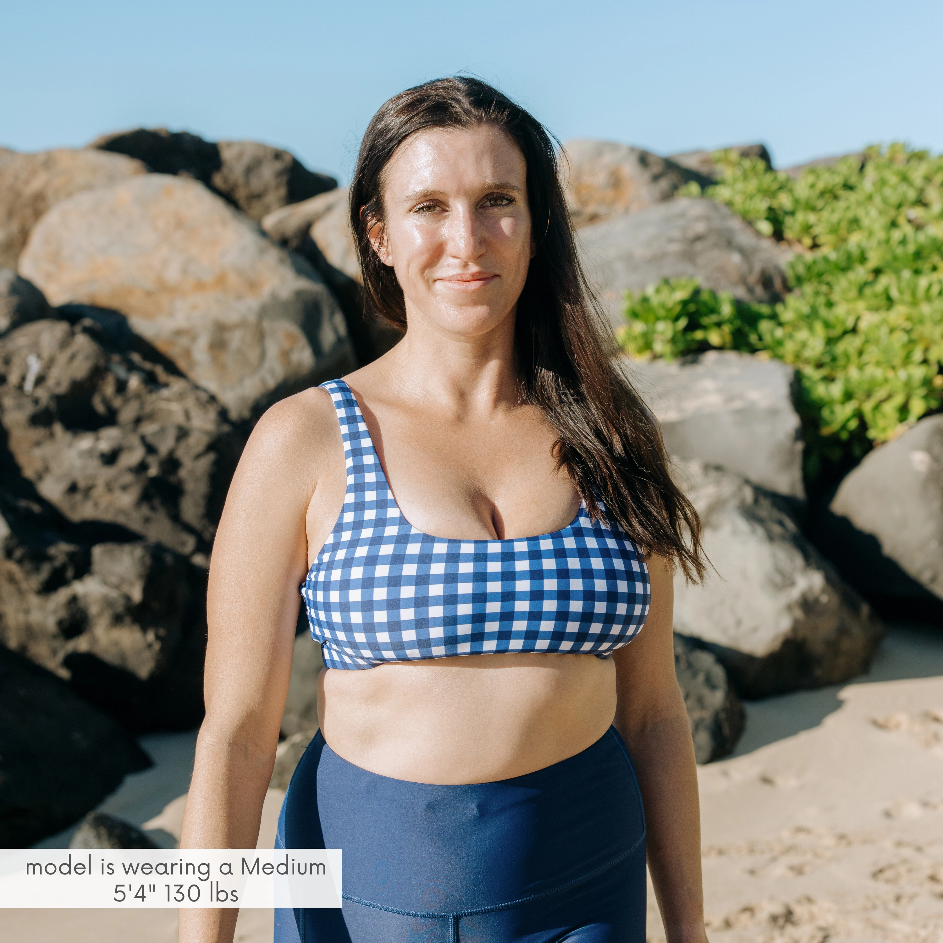 Women's Scoop Neck Bikini Top | "Navy Gingham"