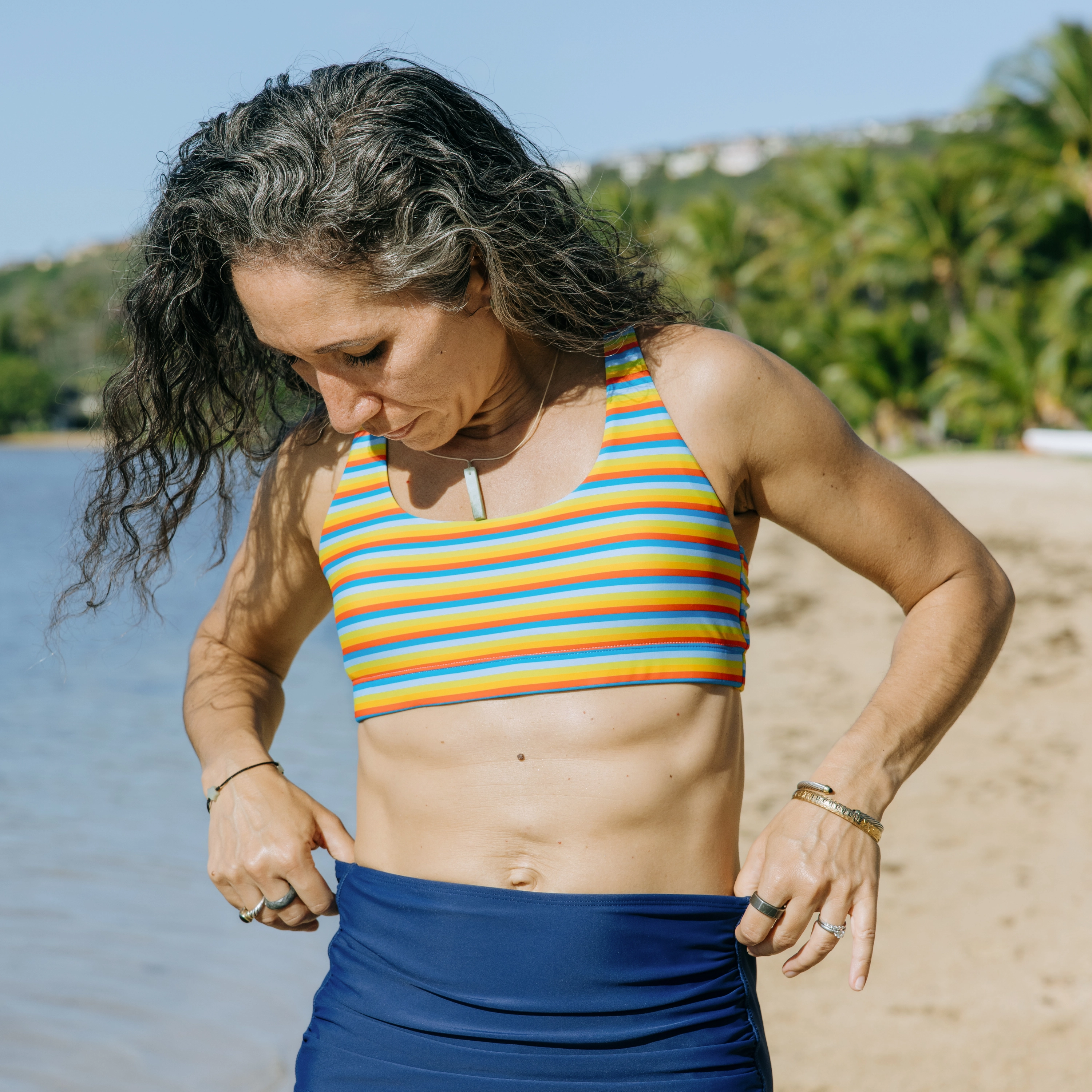 Women's Scoop Neck Bikini Top | "Sunny Stripe"