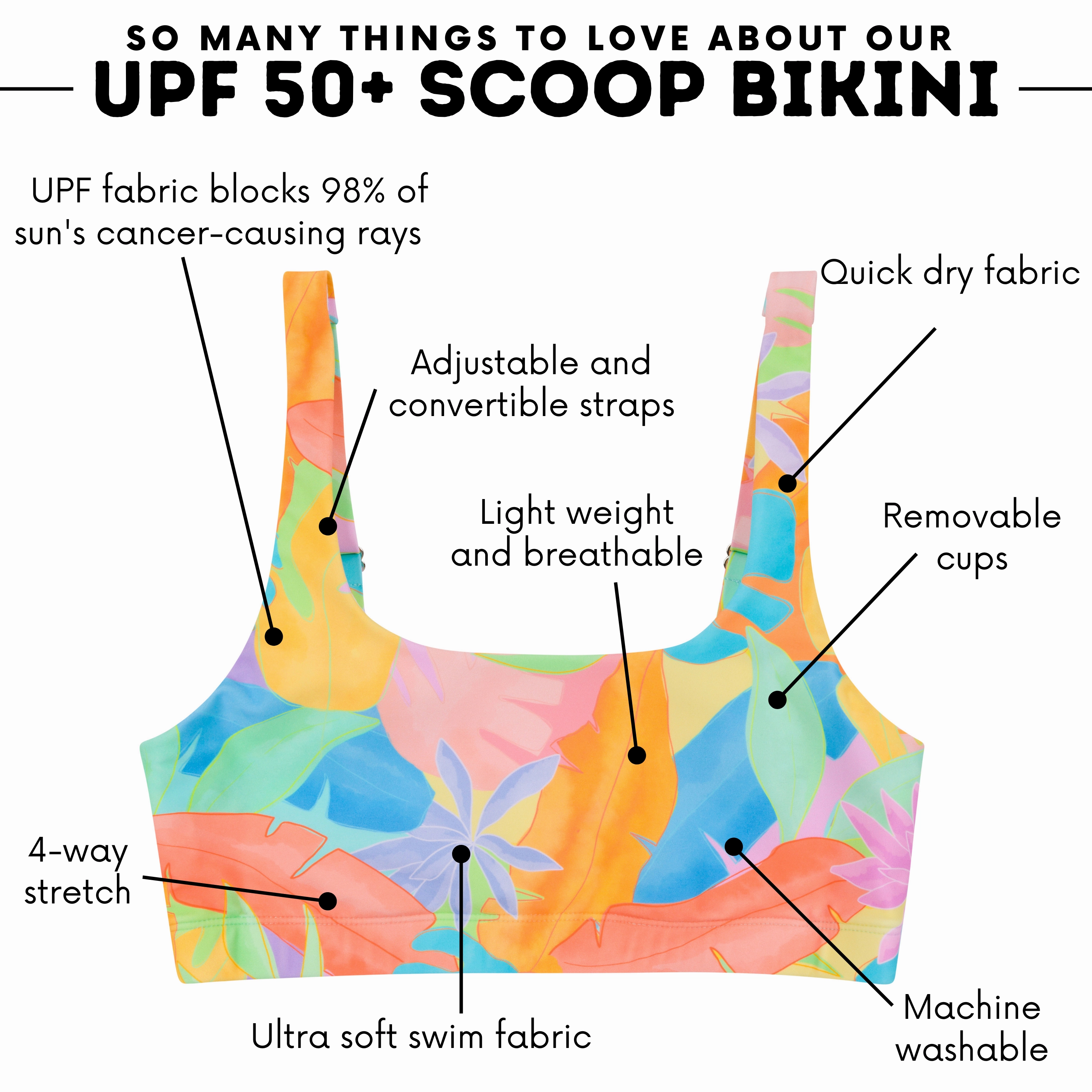 Women's Scoop Neck Bikini Top | "Vibrant Vacay"