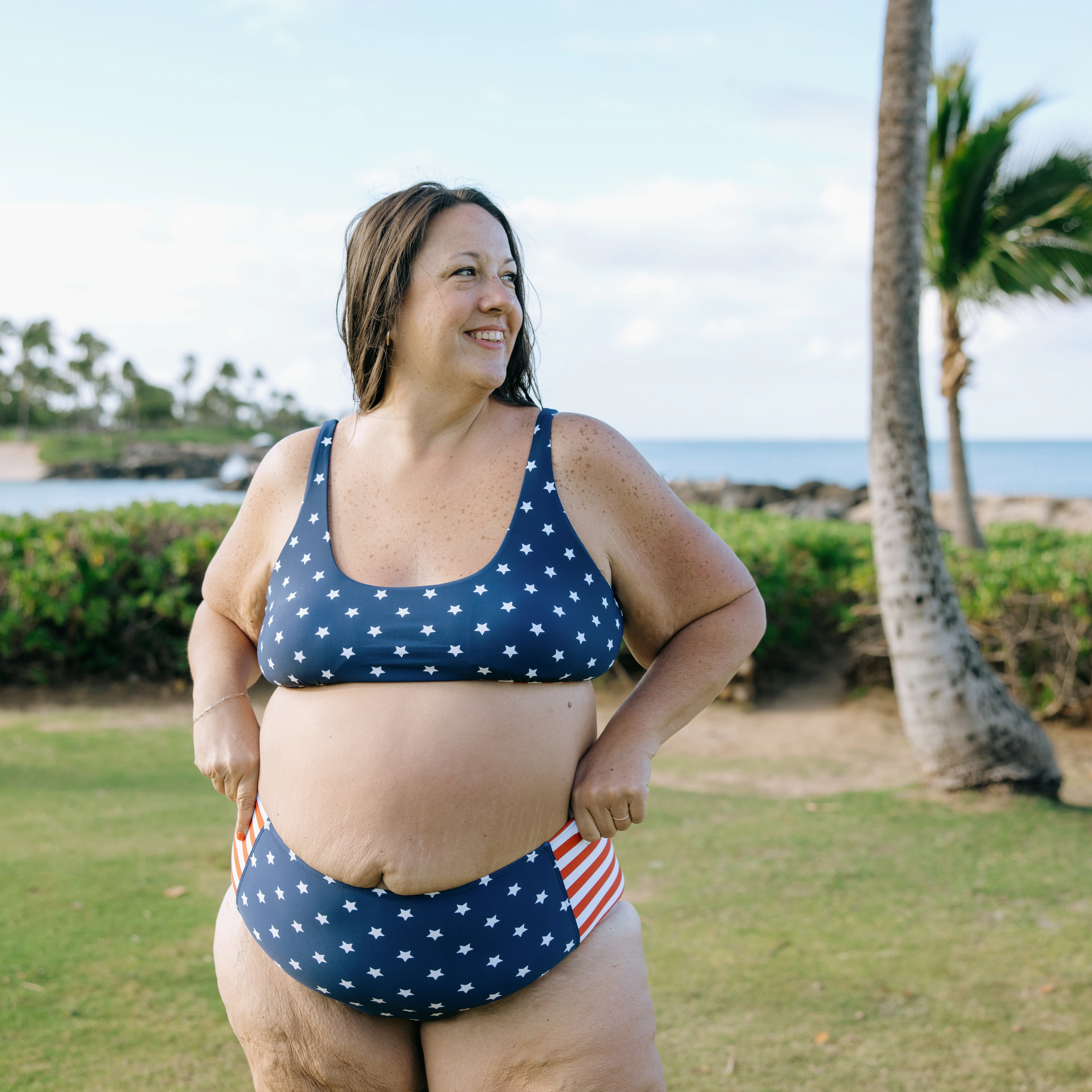 Women's Scoop Neck Bikini Top Plus Size | "Americana"