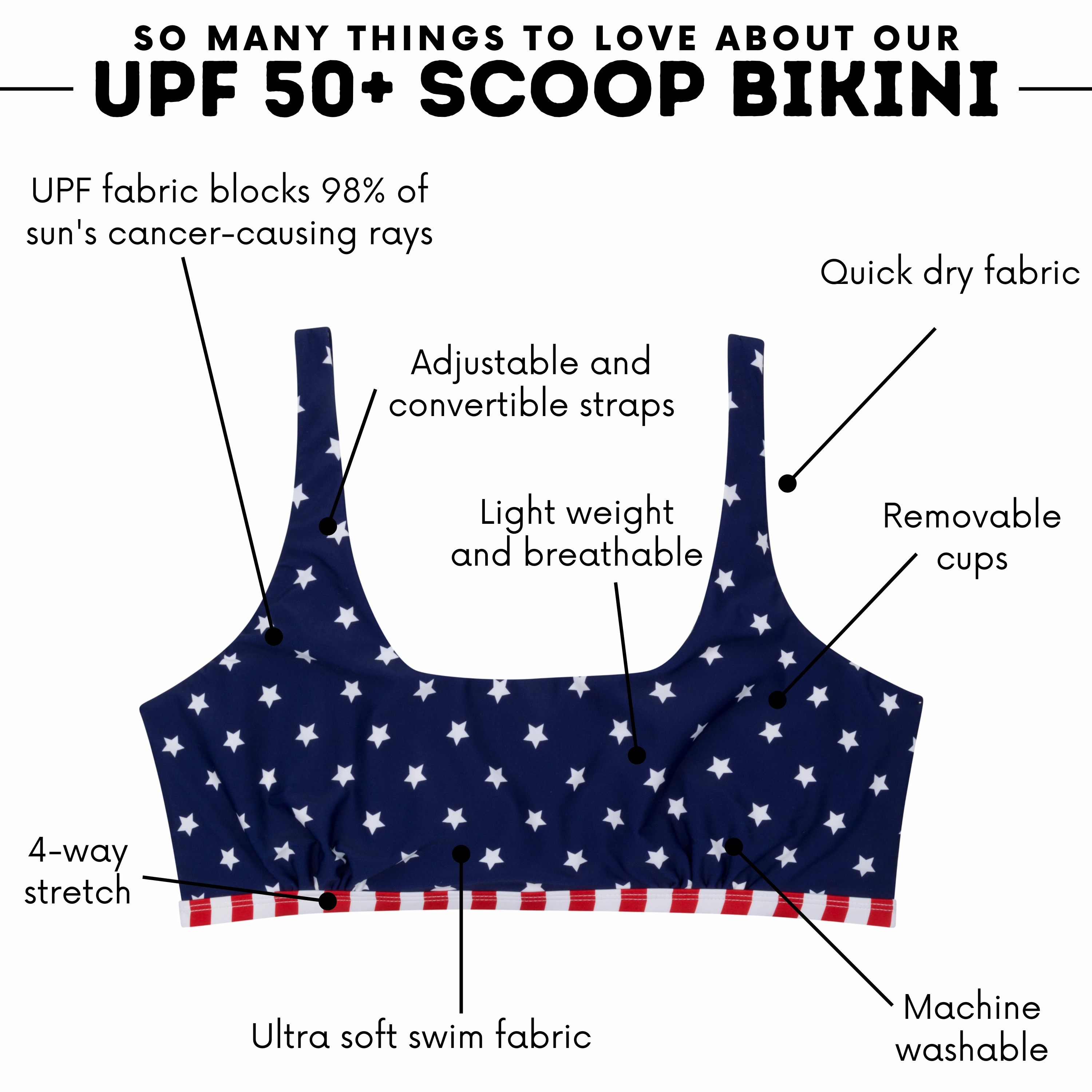Women's Scoop Neck Bikini Top Plus Size | "Americana"