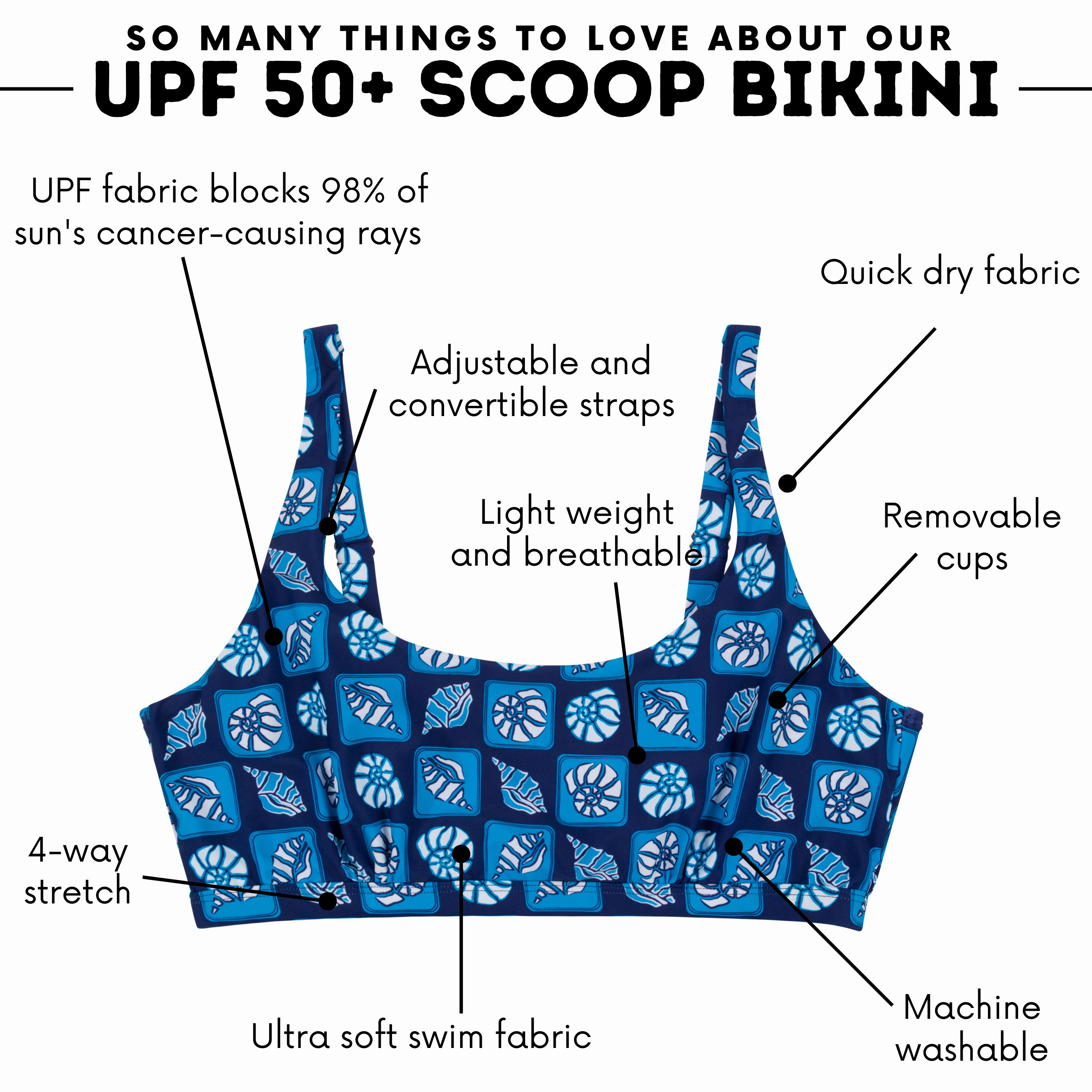 Women's Scoop Neck Bikini Top Plus Size | "Coastal"
