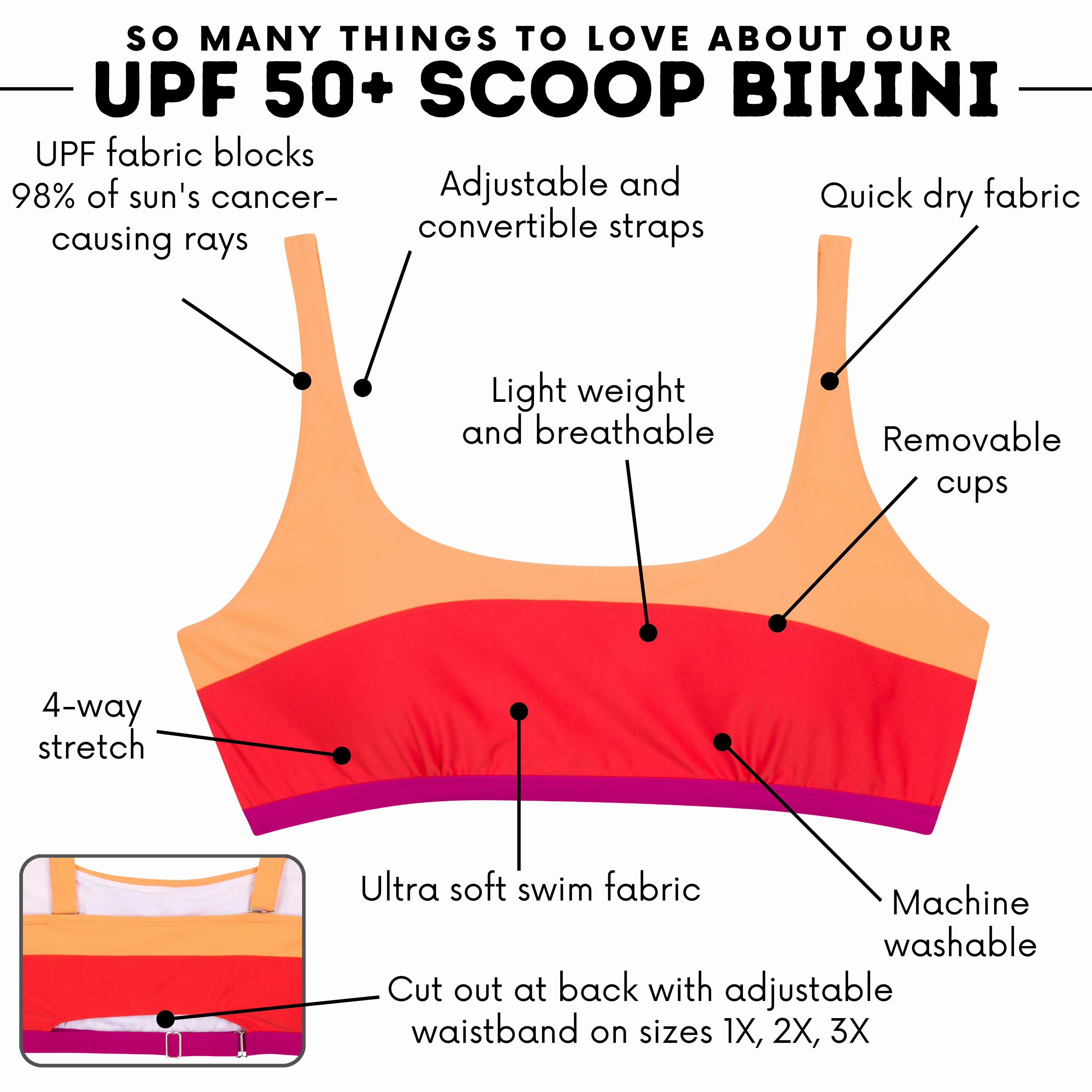 Women's Scoop Neck Bikini Top Plus Size | "Color Pop"