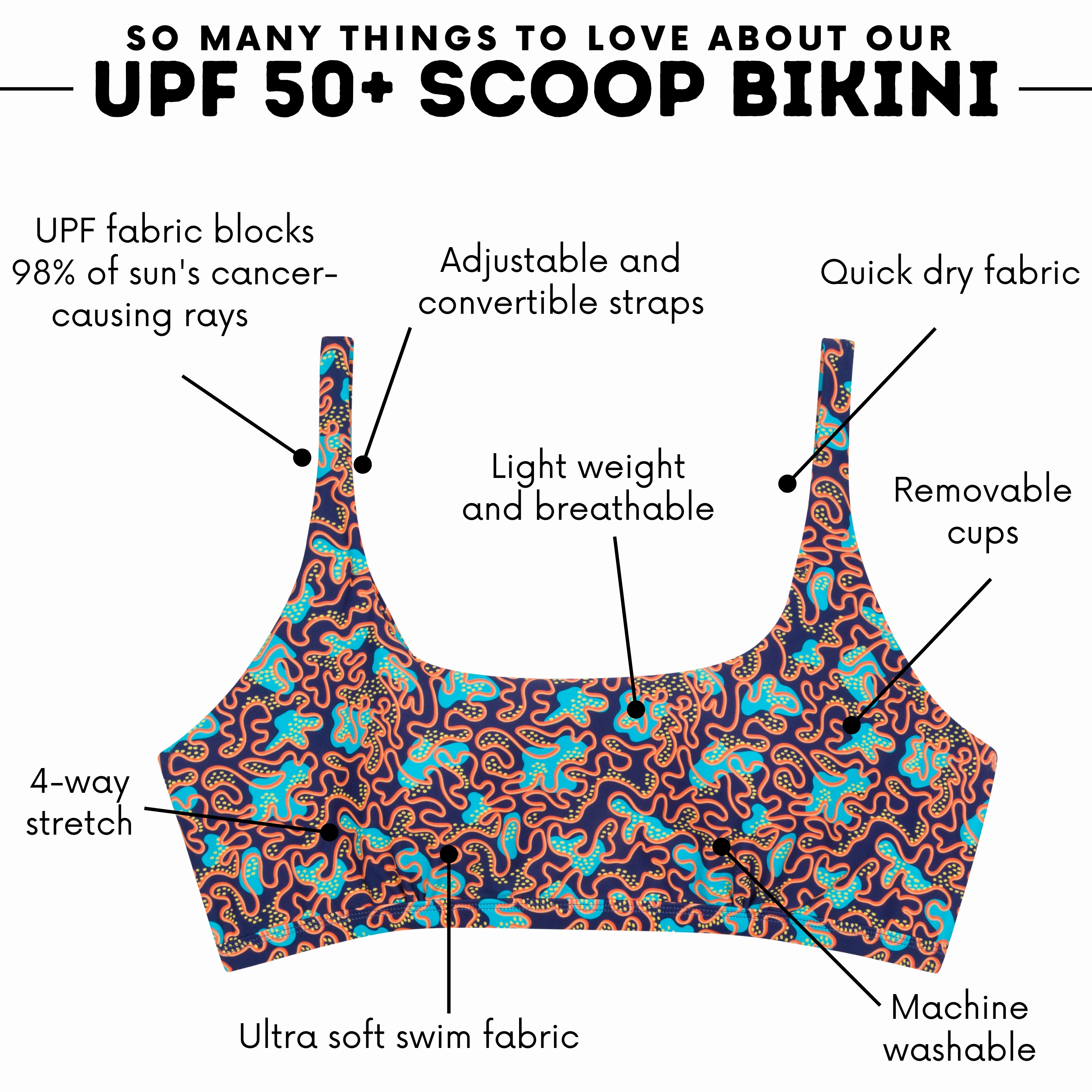 Women's Scoop Neck Bikini Top Plus Size | "Deep Dive"
