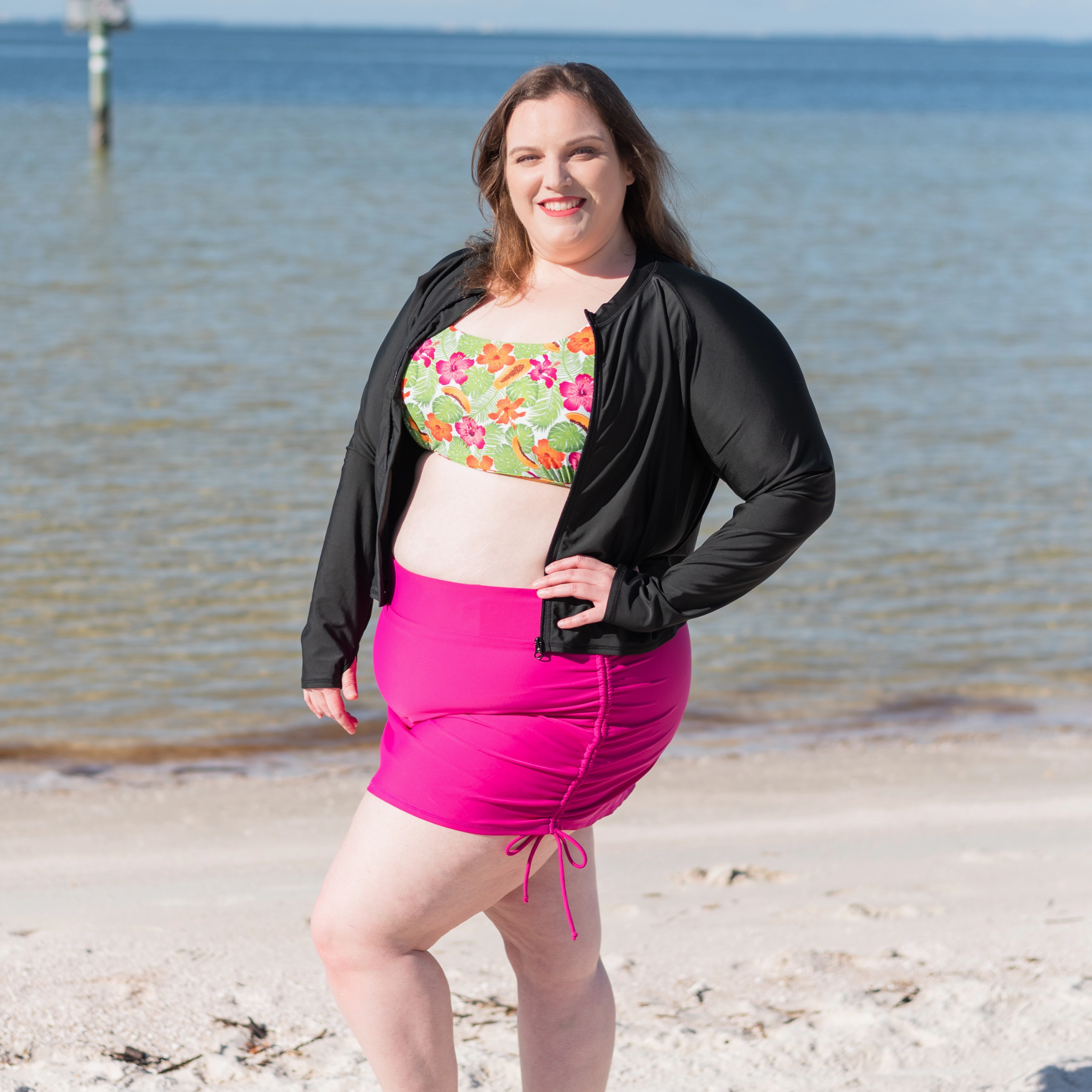 Women's Scoop Neck Bikini Top Plus Size | "Hibiscus"