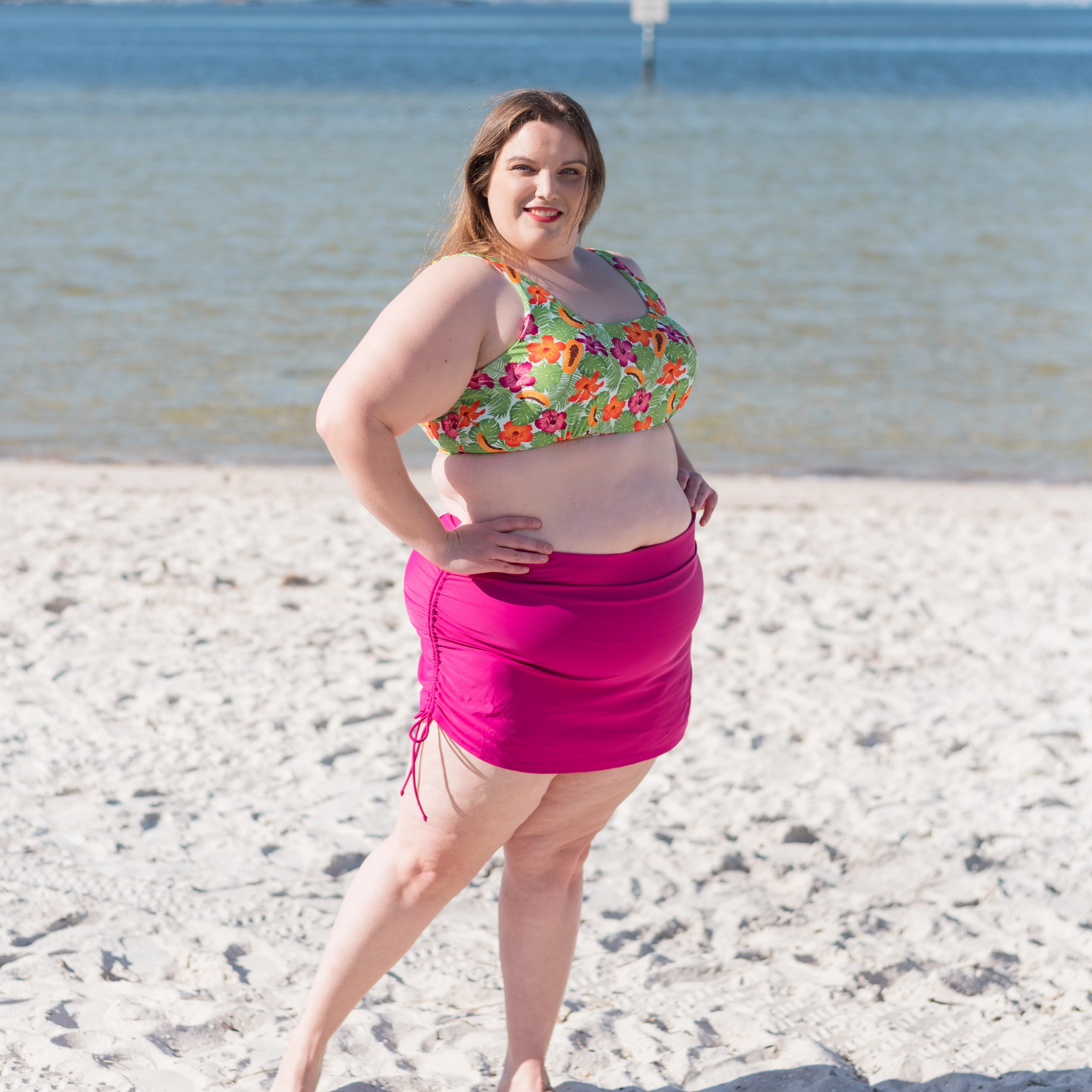 Women's Scoop Neck Bikini Top Plus Size | "Hibiscus"