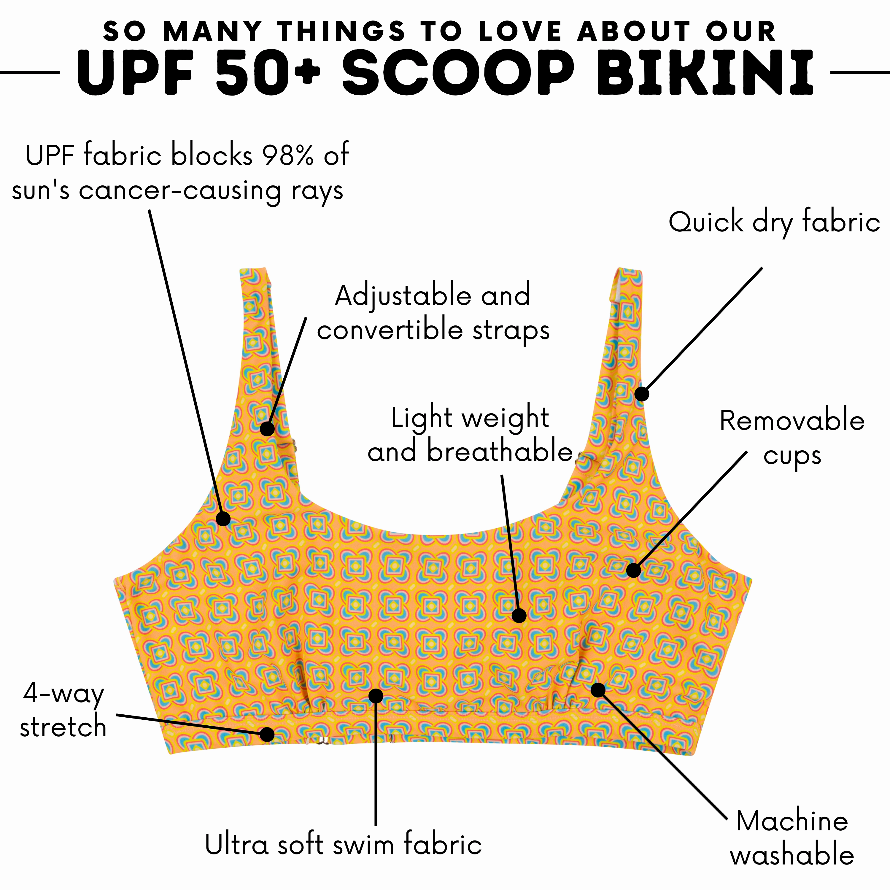 Women's Scoop Neck Bikini Top Plus Size | "Kaleidoscope"