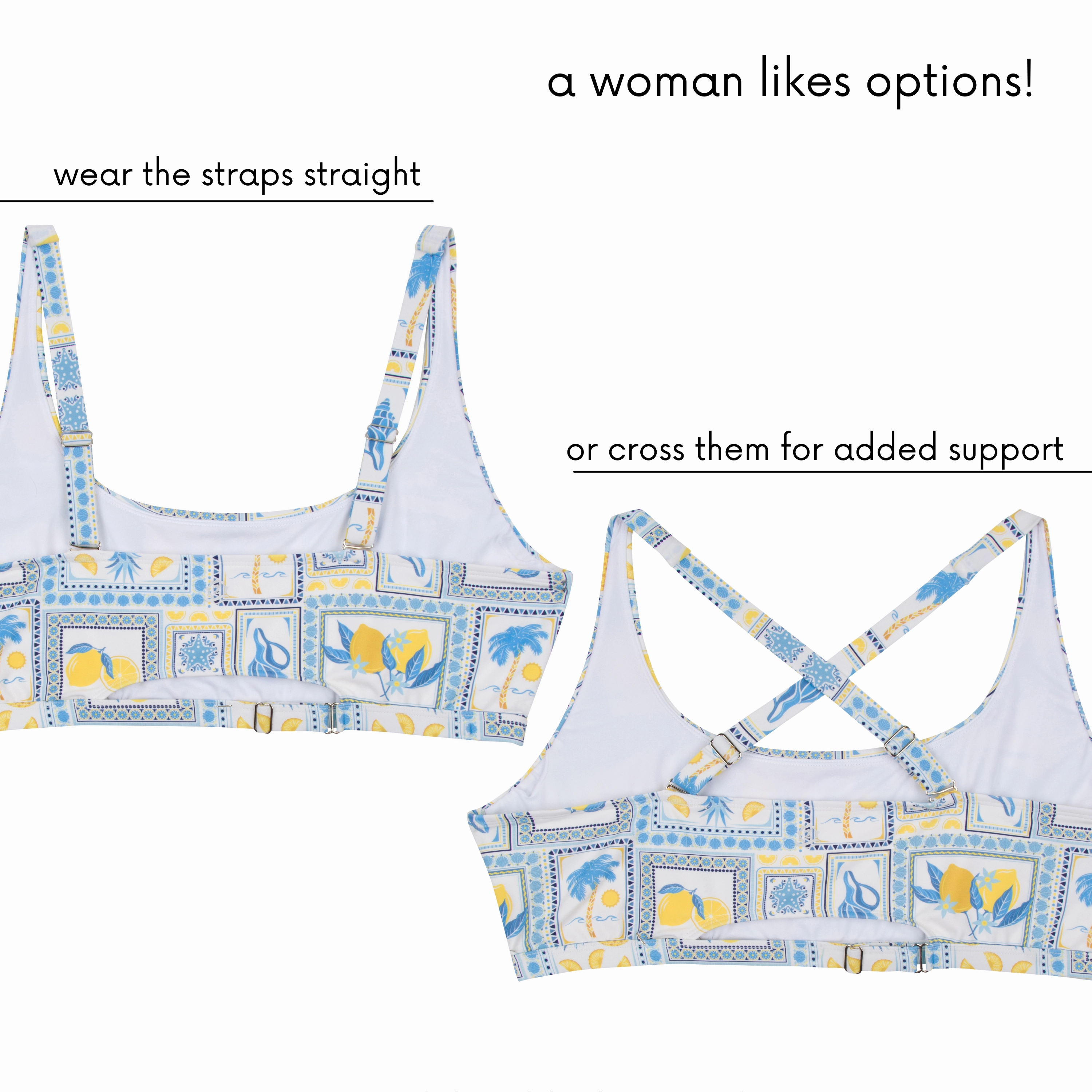 Women's Scoop Neck Bikini Top Plus Size | "Mediterranean Lemons"
