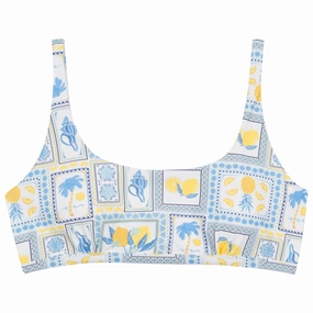 Women's Scoop Neck Bikini Top Plus Size | "Mediterranean Lemons"