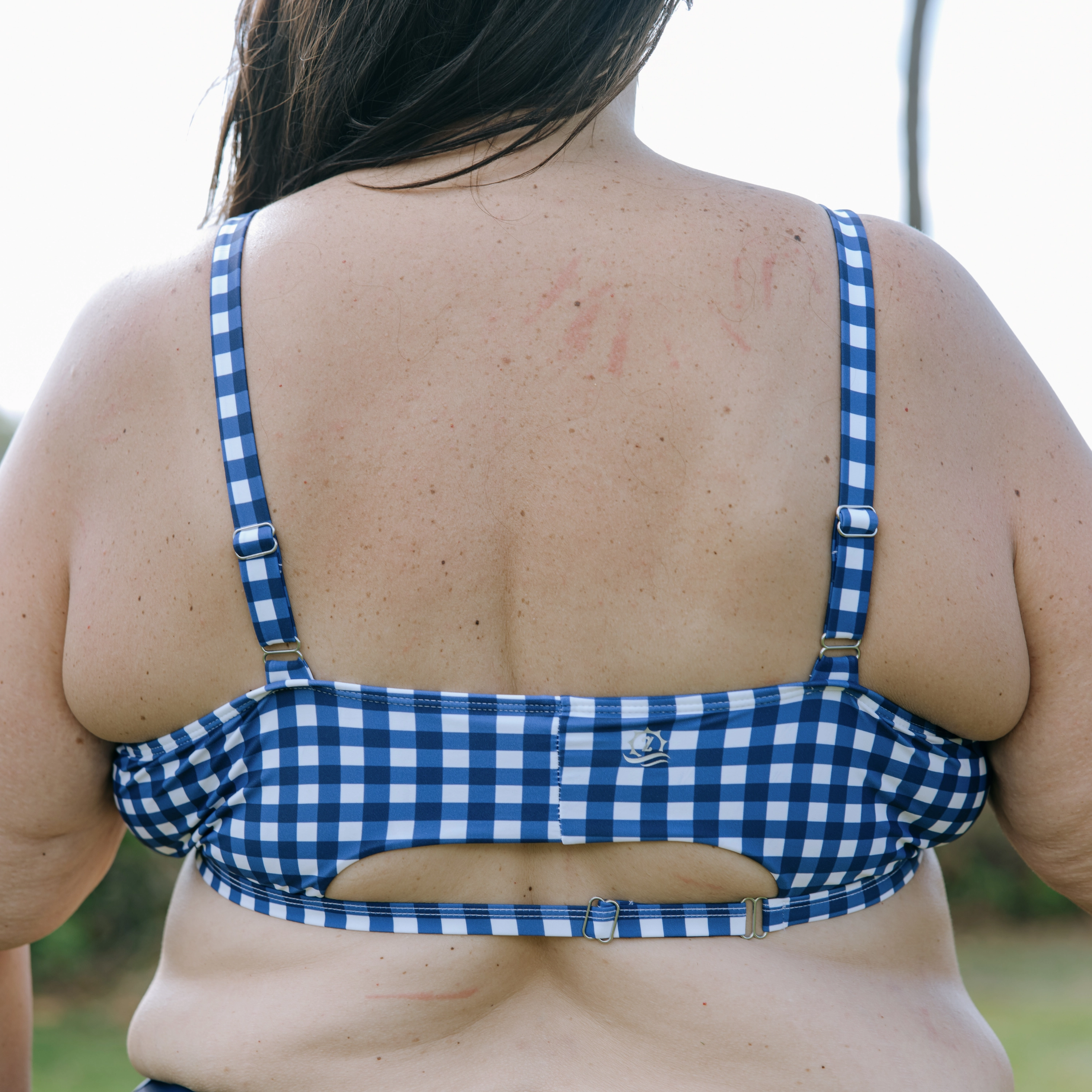 Women's Scoop Neck Bikini Top Plus Size | "Navy Gingham"