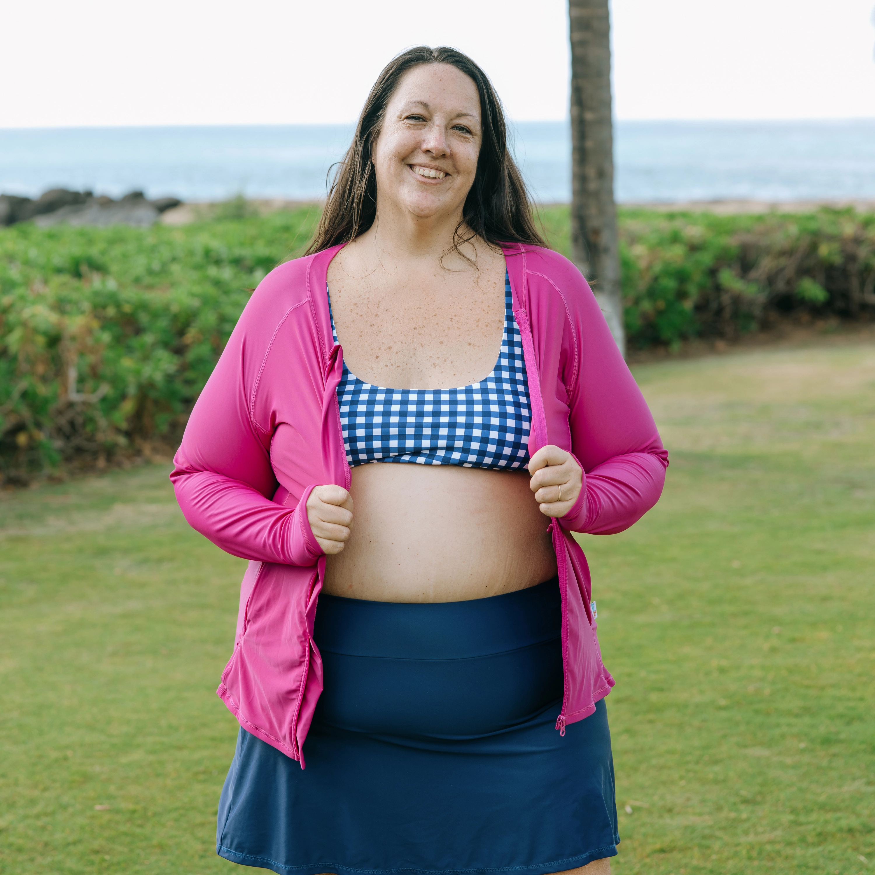 Women's Scoop Neck Bikini Top Plus Size | "Navy Gingham"