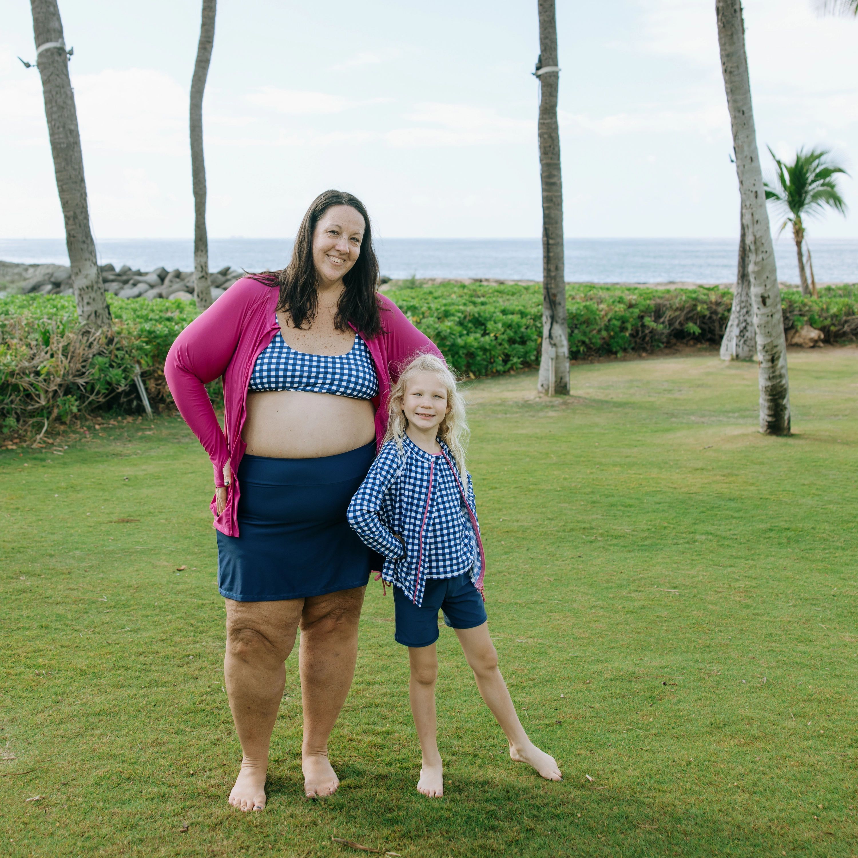 Women's Scoop Neck Bikini Top Plus Size | "Navy Gingham"