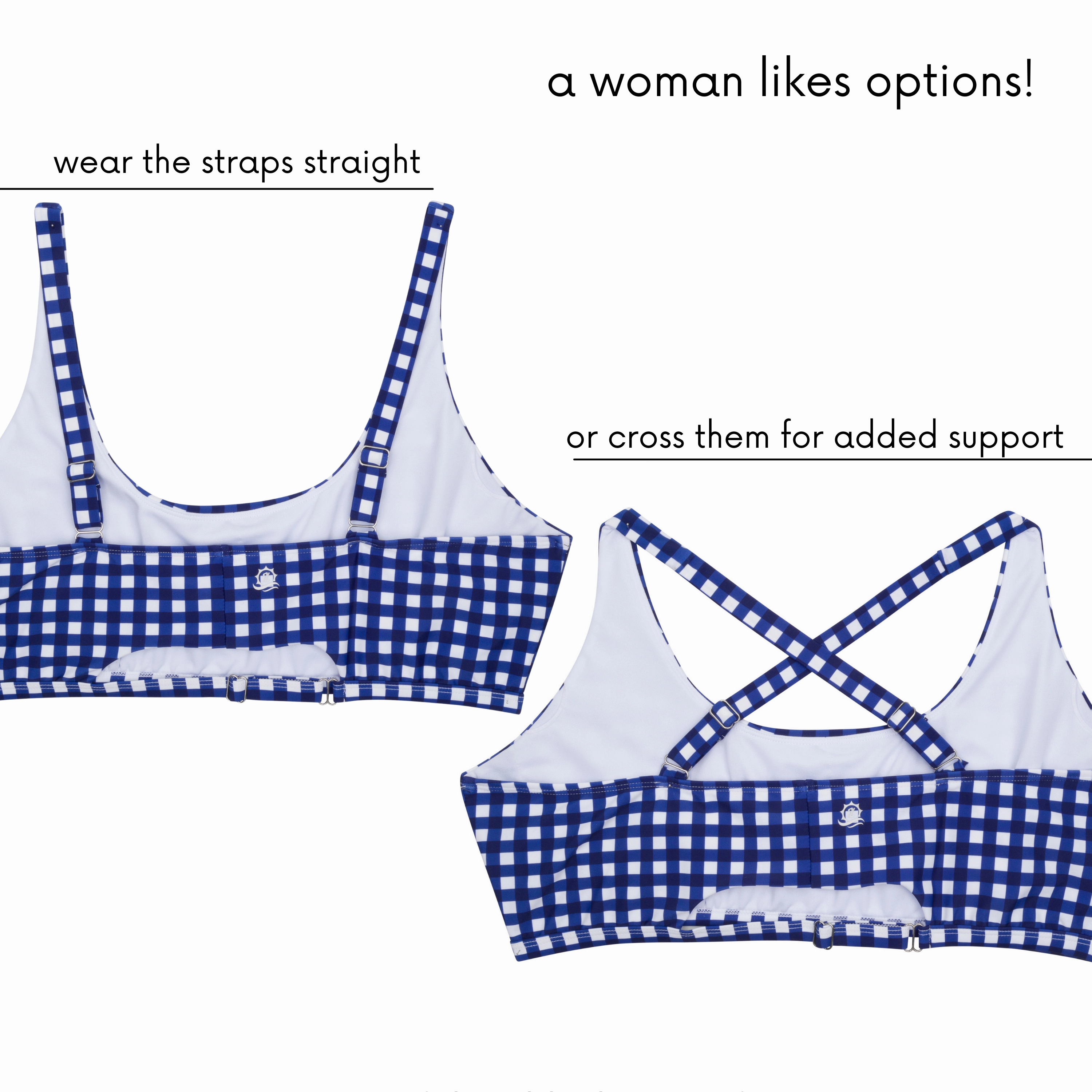 Women's Scoop Neck Bikini Top Plus Size | "Navy Gingham"
