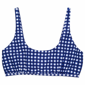 Women's Scoop Neck Bikini Top Plus Size | "Navy Gingham"