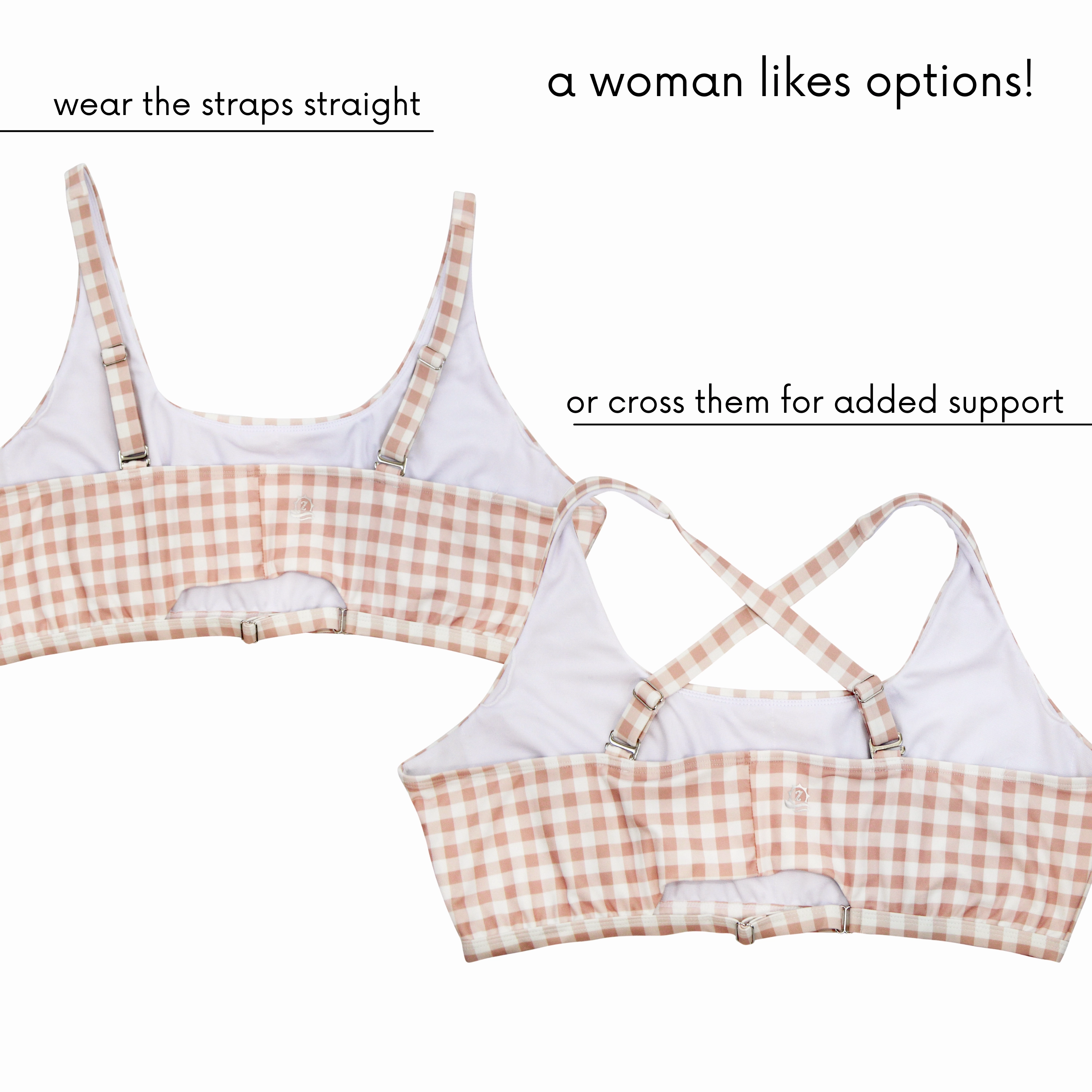 Women's Scoop Neck Bikini Top Plus Size | "Pink Gingham"