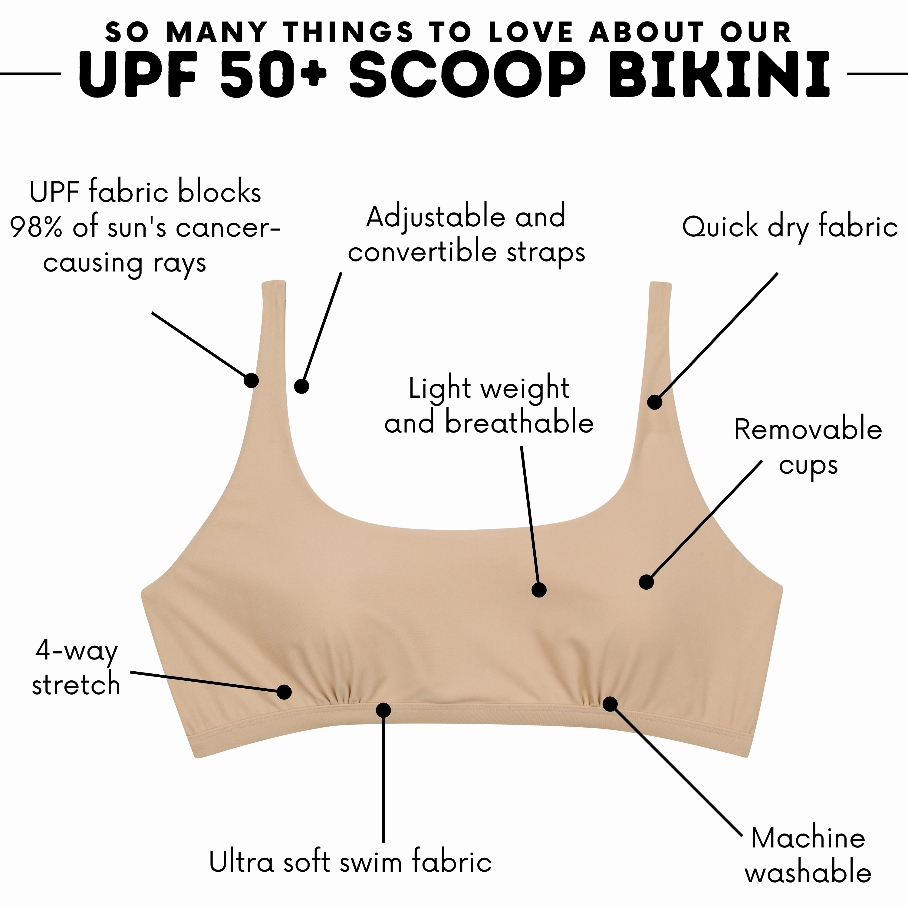 Women's Scoop Neck Bikini Top Plus Size | "Sandy Beach"