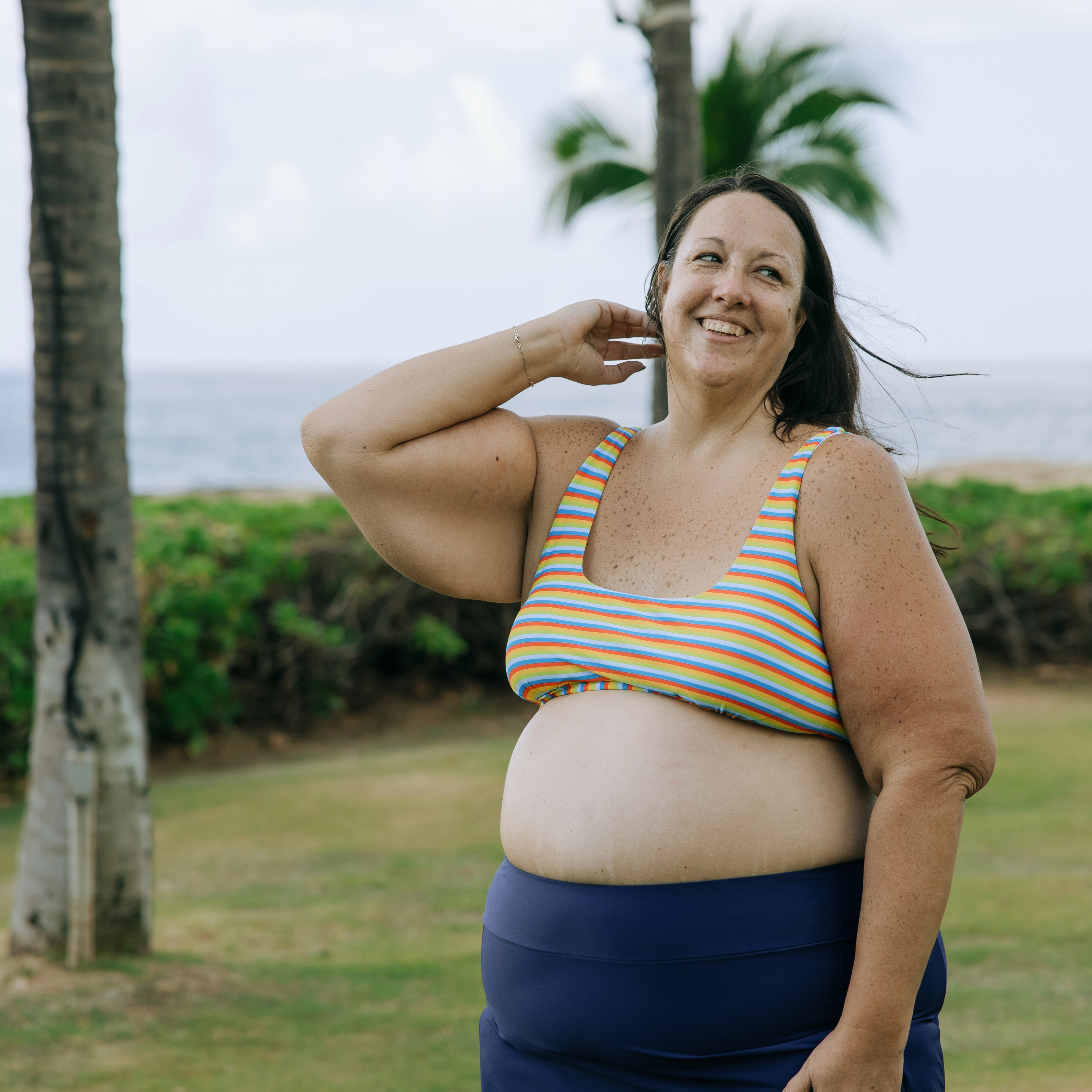 Women's Scoop Neck Bikini Top Plus Size | "Sunny Stripe"