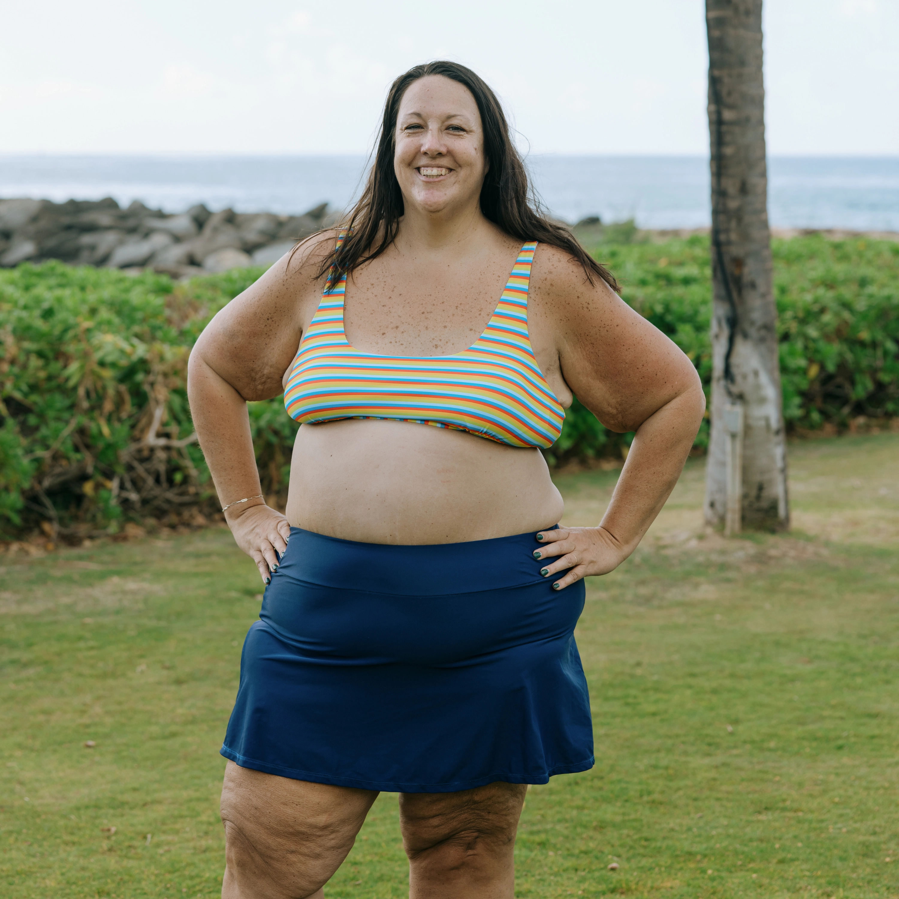 Women's Scoop Neck Bikini Top Plus Size | "Sunny Stripe"