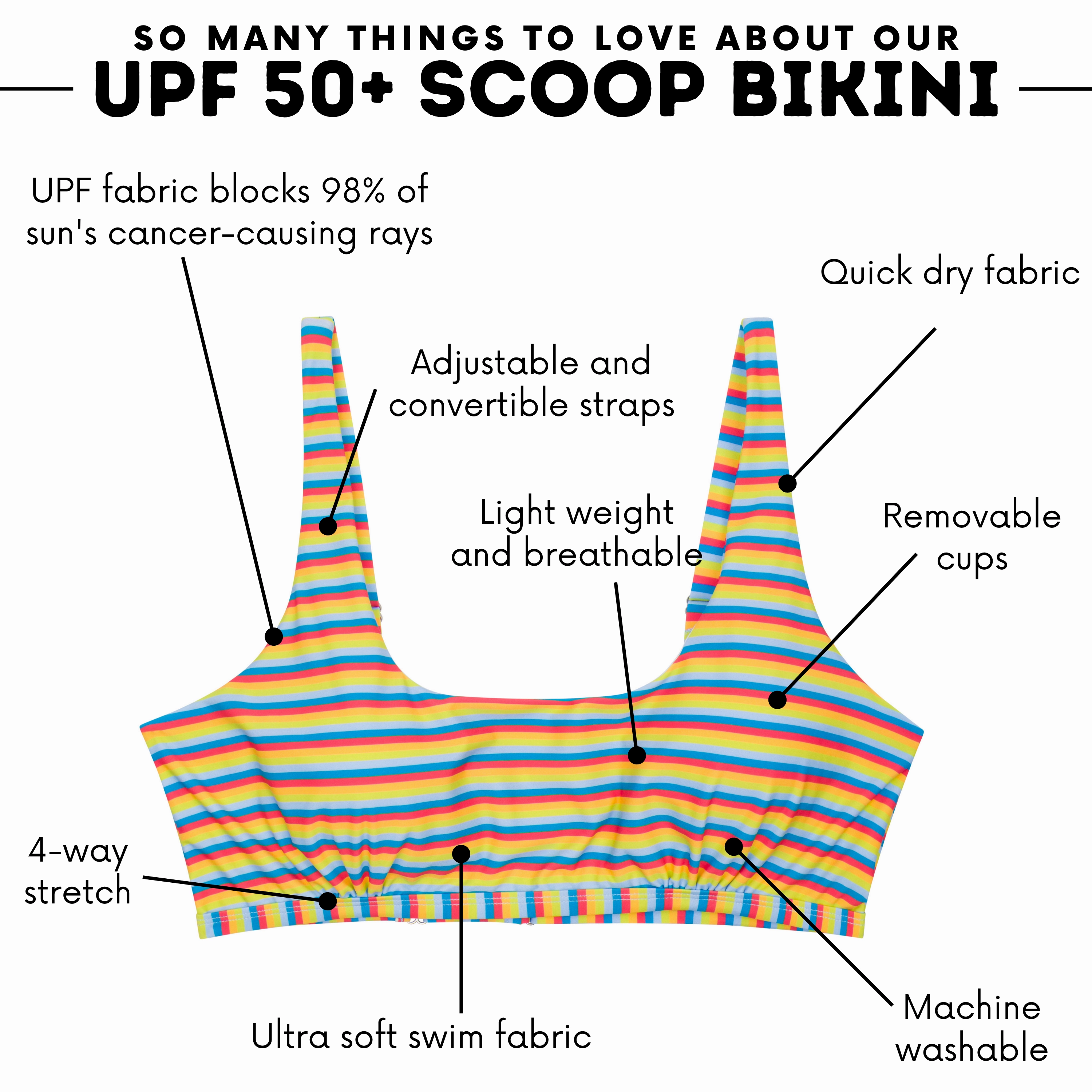 Women's Scoop Neck Bikini Top Plus Size | "Sunny Stripe"