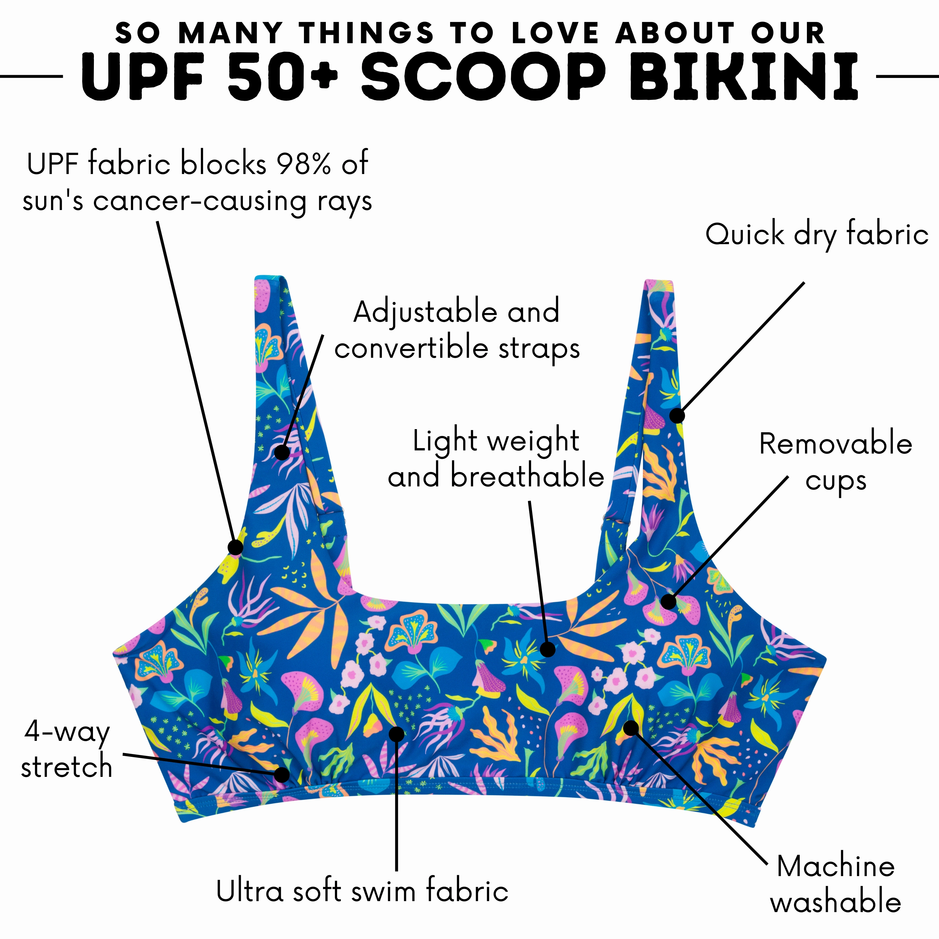 Women's Scoop Neck Bikini Top Plus Size | "Tropadelic"