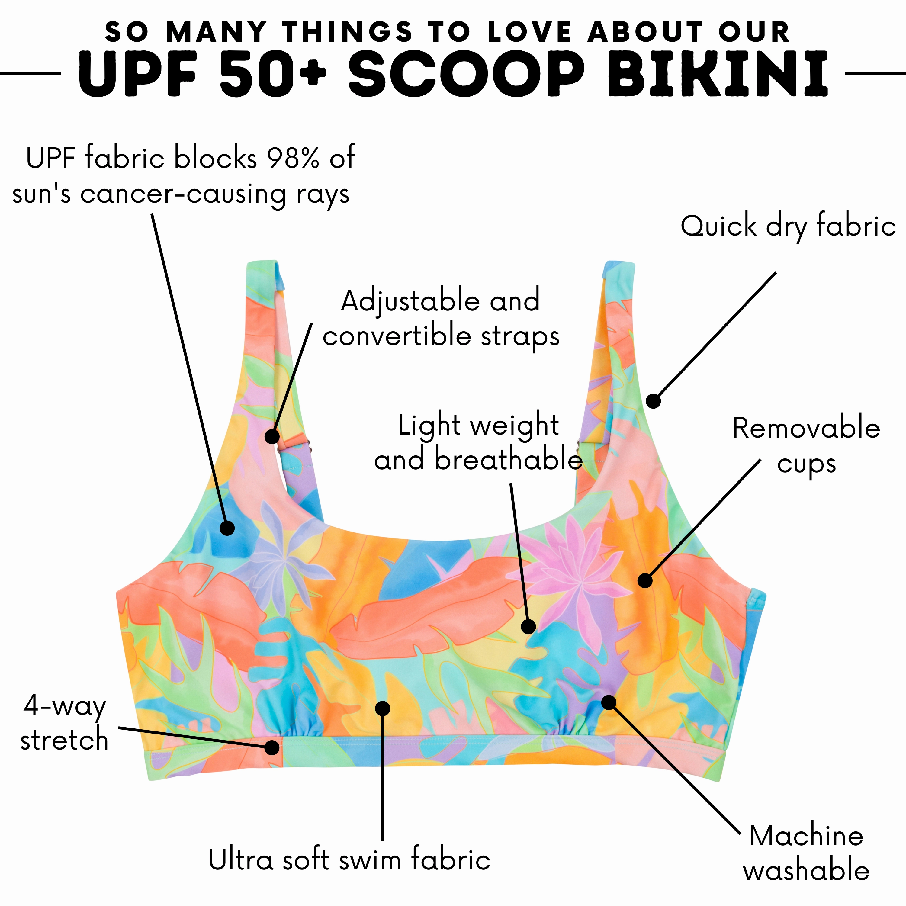 Women's Scoop Neck Bikini Top Plus Size | "Vibrant Vacay"