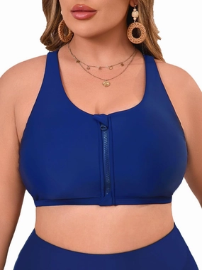 Women's Sports Bra Bikini Top for Large Bust Racerback Swim Bras Zipper in Front Bathing Suit Top Swimsuit Tops Only