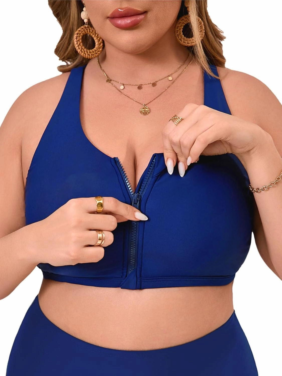 Women's Sports Bra Bikini Top for Large Bust Racerback Swim Bras Zipper in Front Bathing Suit Top Swimsuit Tops Only