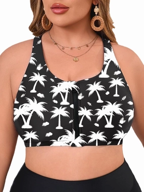 Women's Sports Bra Bikini Top for Large Bust Racerback Swim Bras Zipper in Front Bathing Suit Top Swimsuit Tops Only