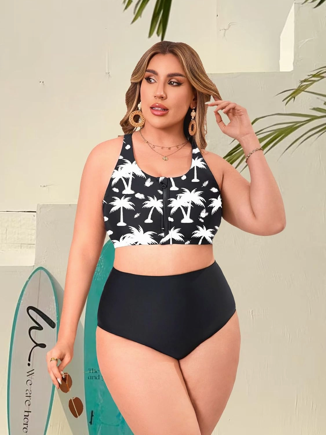 Women's Sports Bra Bikini Top for Large Bust Racerback Swim Bras Zipper in Front Bathing Suit Top Swimsuit Tops Only