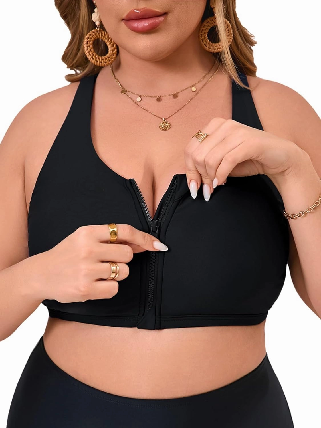 Women's Sports Bra Bikini Top for Large Bust Racerback Swim Bras Zipper in Front Bathing Suit Top Swimsuit Tops Only