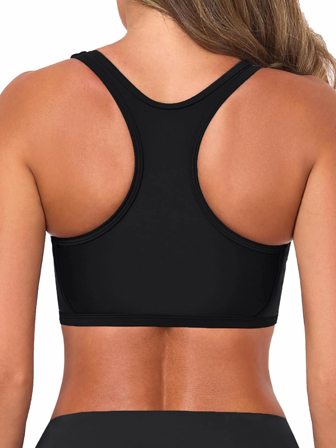 Women's Sports Bra Bikini Top for Large Bust Racerback Swim Bras Zipper in Front Bathing Suit Top Swimsuit Tops Only