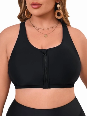 Women's Sports Bra Bikini Top for Large Bust Racerback Swim Bras Zipper in Front Bathing Suit Top Swimsuit Tops Only
