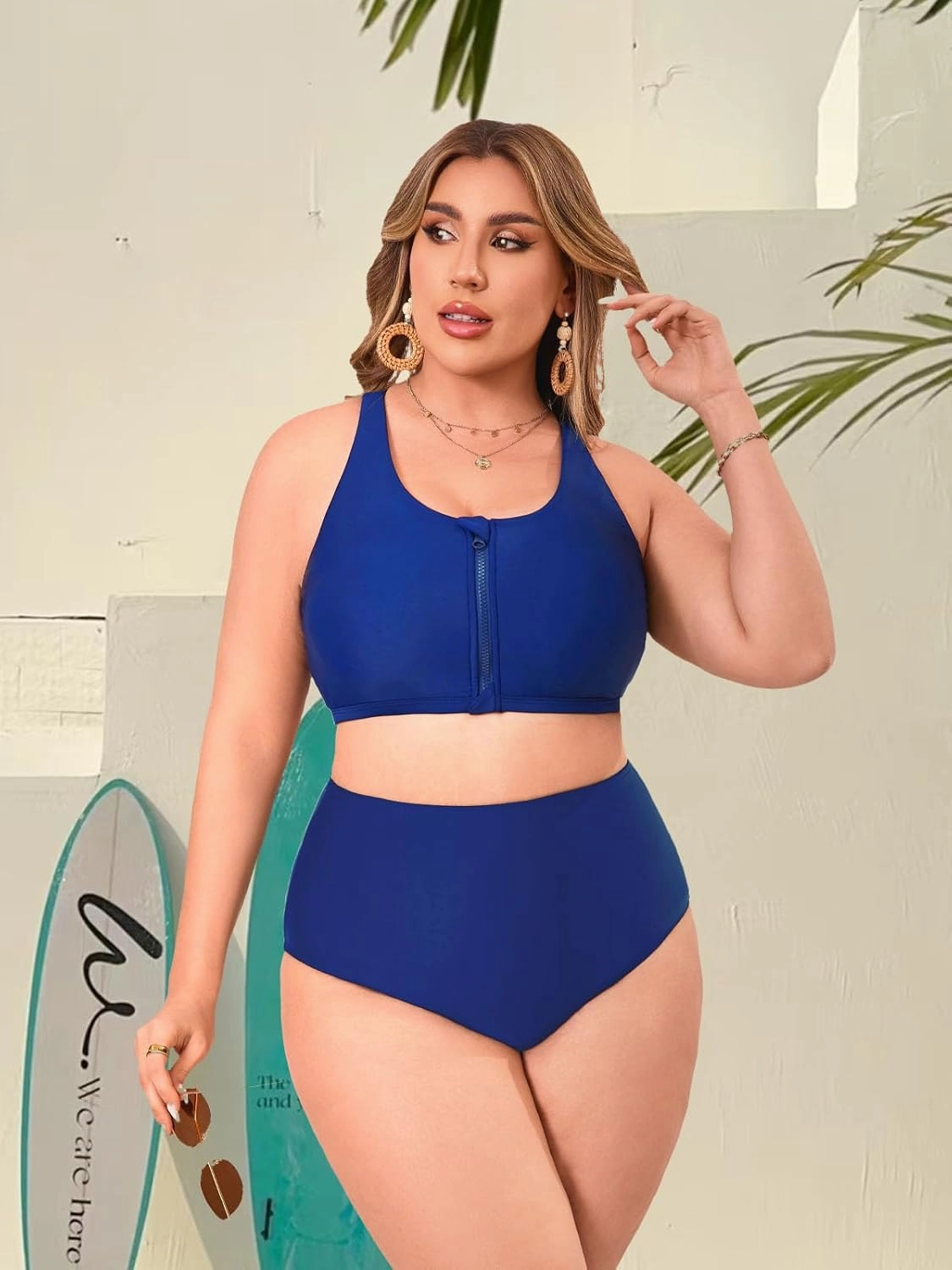 Women's Sports Bra Bikini Top for Large Bust Racerback Swim Bras Zipper in Front Bathing Suit Top Swimsuit Tops Only
