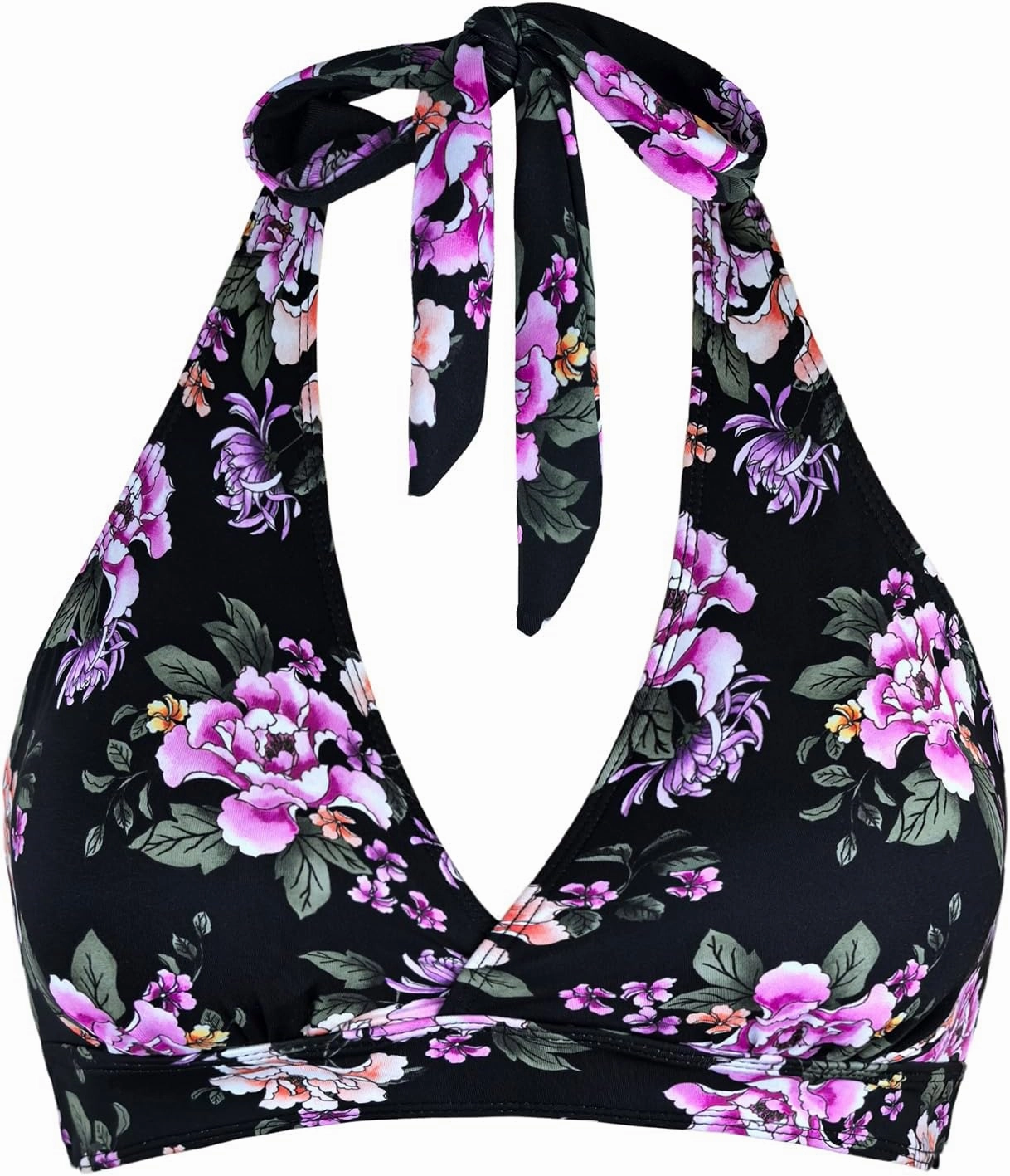 Women's Supportive Halter Bikini Padded Push Up Ruched Bust Hook Back Swimsuit Bathing Suit Tops Only