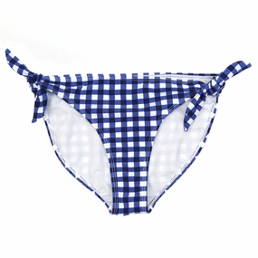 Women's Tie Bikini Bottom - "Navy Gingham"
