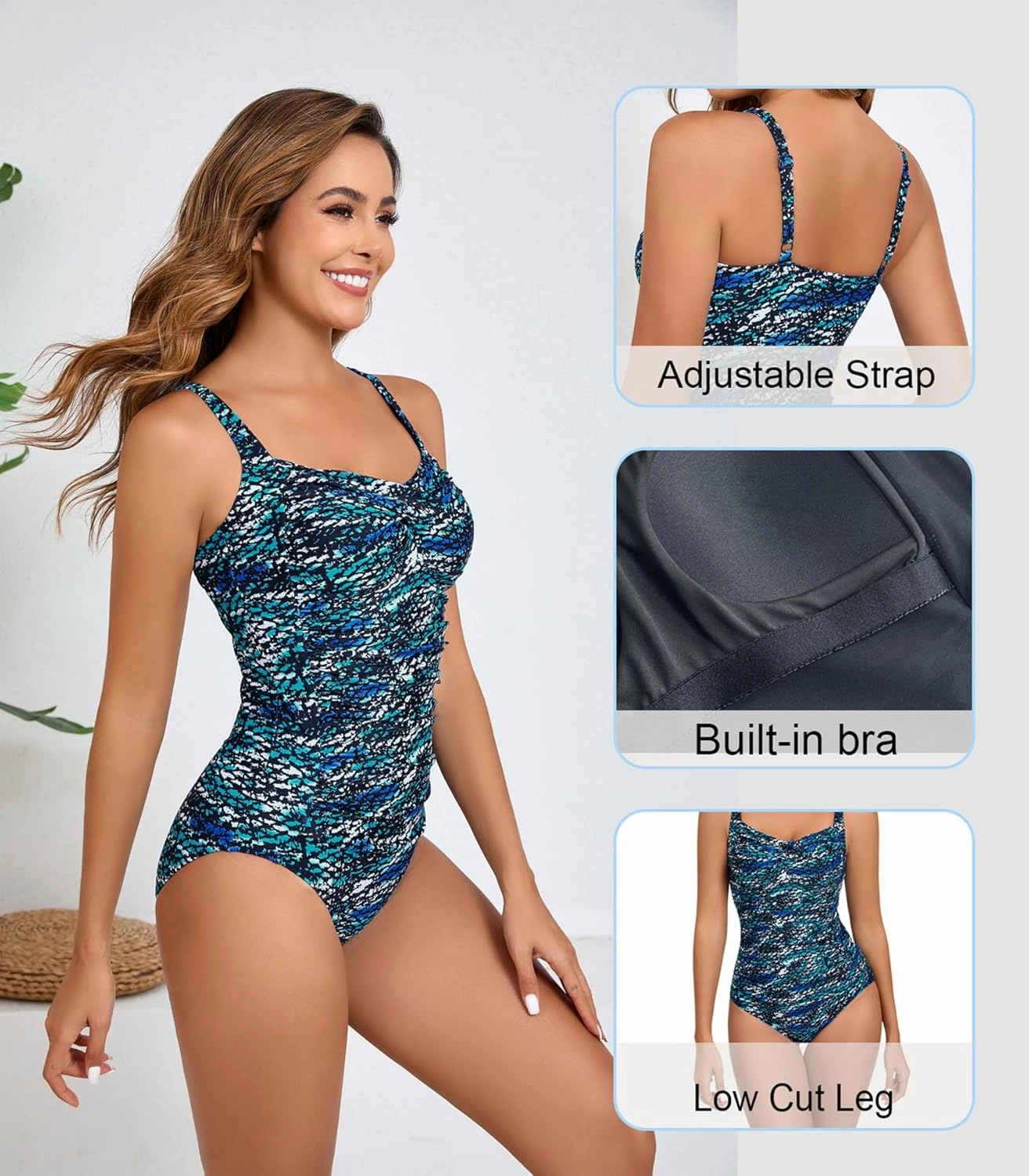 Women's Tummy Control One Piece Swimsuit Ruched Push Up Swimming Vintage Retro Bathing Suits