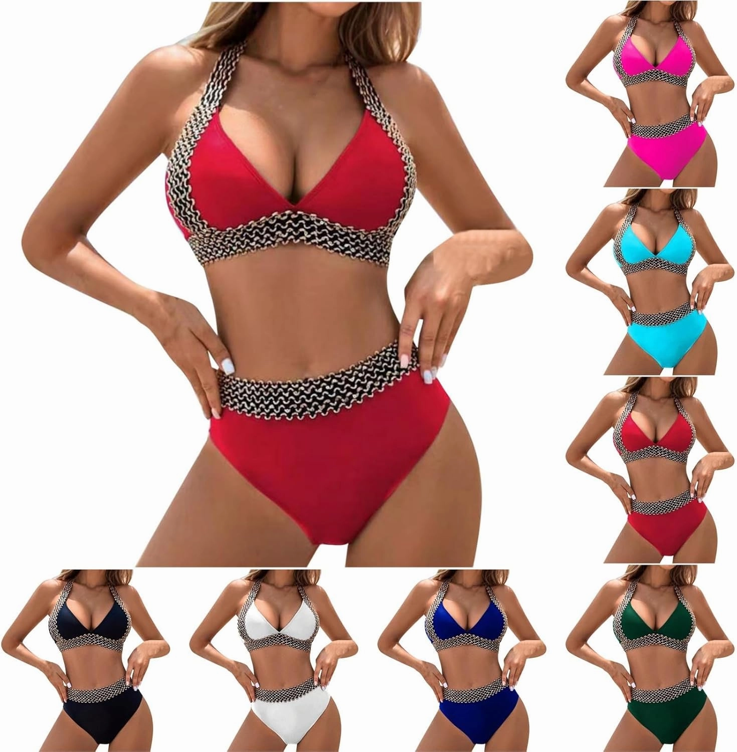 Women Two Piece Bathing Suit Sexy Swimwear Push Up Bikini Set Halter Swimsuit Full Coverage Padded 2 Piece Swimsuits