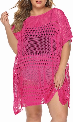 Womens Beach Cover Up Hollow Out, Plus Size Swimsuit Coverup Crochet Bathing Suit Cover ups Bikini Summer Beachwear Dress