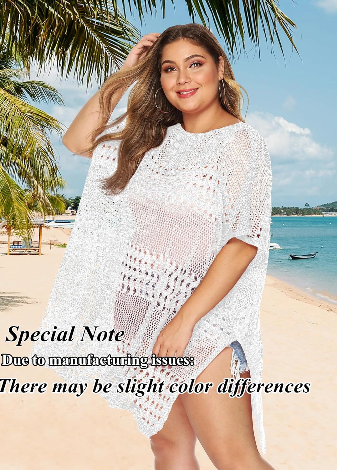 Womens Beach Cover Up Hollow Out, Plus Size Swimsuit Coverup Crochet Bathing Suit Cover ups Bikini Summer Beachwear Dress