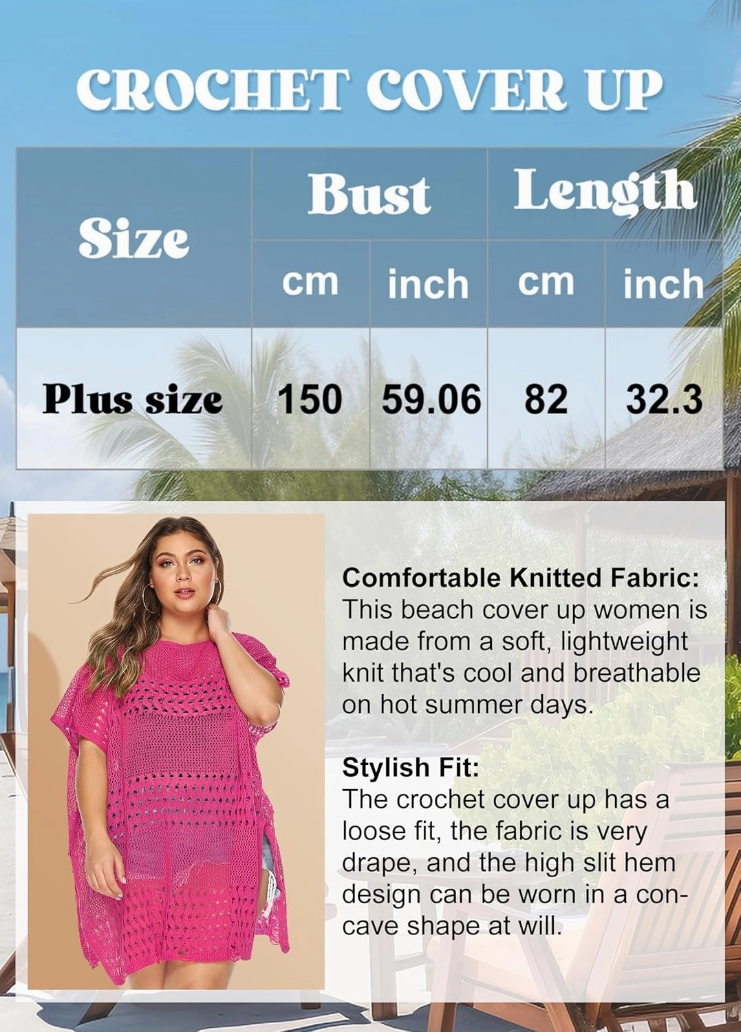 Womens Beach Cover Up Hollow Out, Plus Size Swimsuit Coverup Crochet Bathing Suit Cover ups Bikini Summer Beachwear Dress
