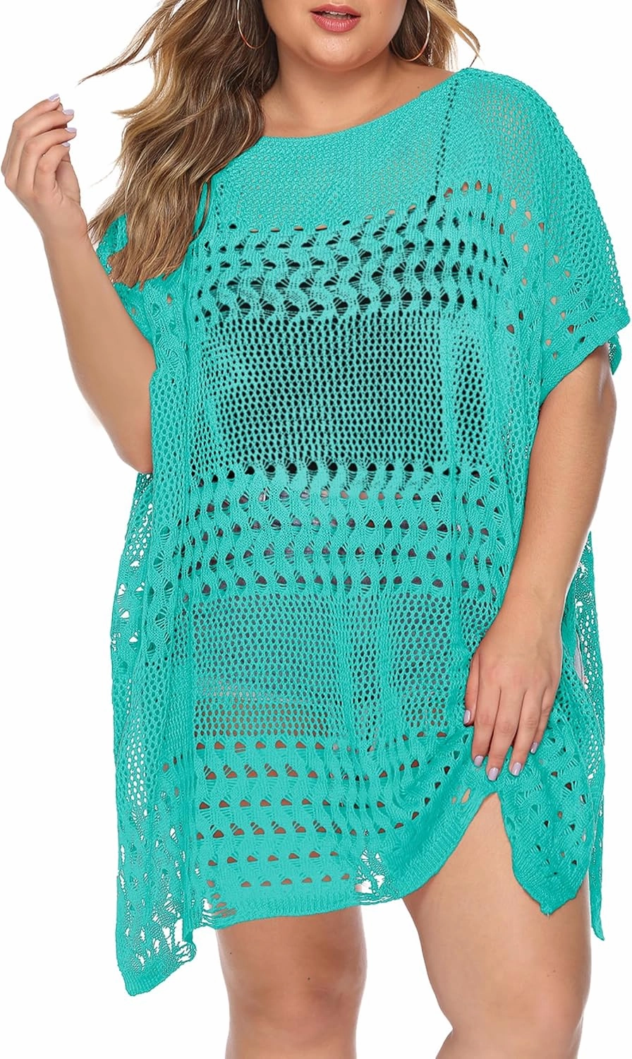 Womens Beach Cover Up Hollow Out, Plus Size Swimsuit Coverup Crochet Bathing Suit Cover ups Bikini Summer Beachwear Dress