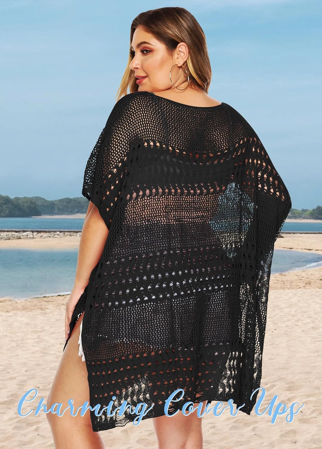 Womens Beach Cover Up Hollow Out, Plus Size Swimsuit Coverup Crochet Bathing Suit Cover ups Bikini Summer Beachwear Dress