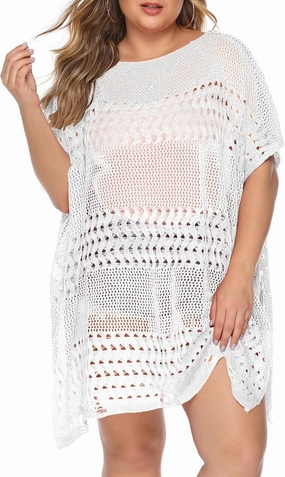 Womens Beach Cover Up Hollow Out, Plus Size Swimsuit Coverup Crochet Bathing Suit Cover ups Bikini Summer Beachwear Dress