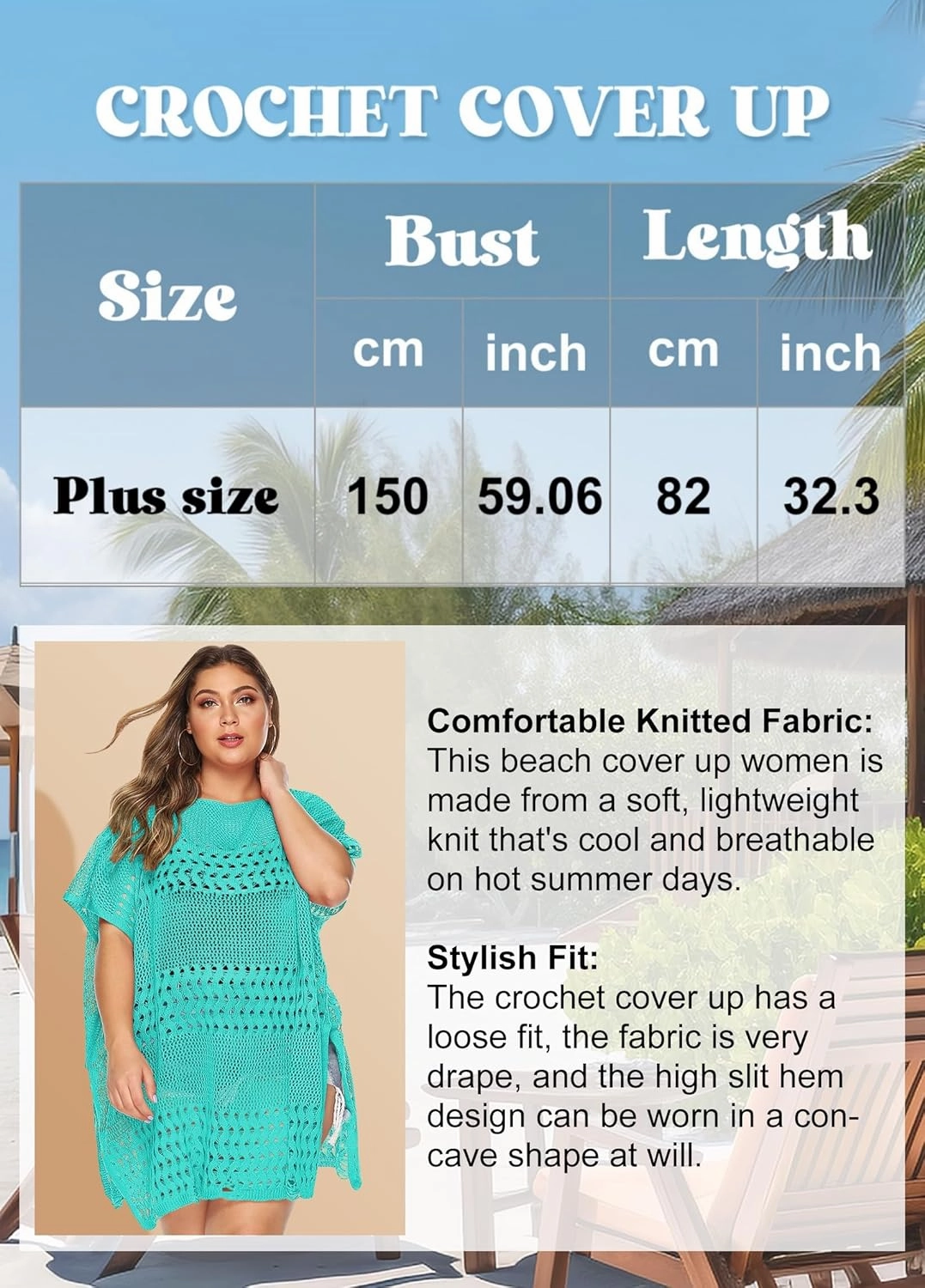 Womens Beach Cover Up Hollow Out, Plus Size Swimsuit Coverup Crochet Bathing Suit Cover ups Bikini Summer Beachwear Dress