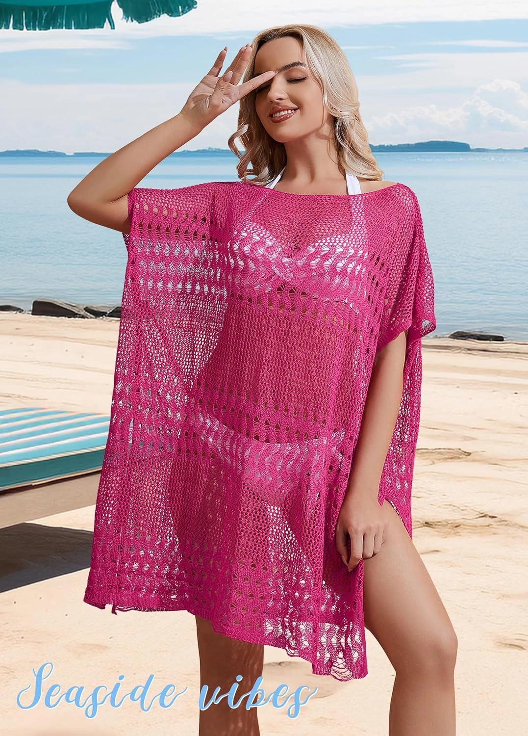 Womens Beach Cover Up Hollow Out, Plus Size Swimsuit Coverup Crochet Bathing Suit Cover ups Bikini Summer Beachwear Dress