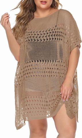 Womens Beach Cover Up Hollow Out, Plus Size Swimsuit Coverup Crochet Bathing Suit Cover ups Bikini Summer Beachwear Dress