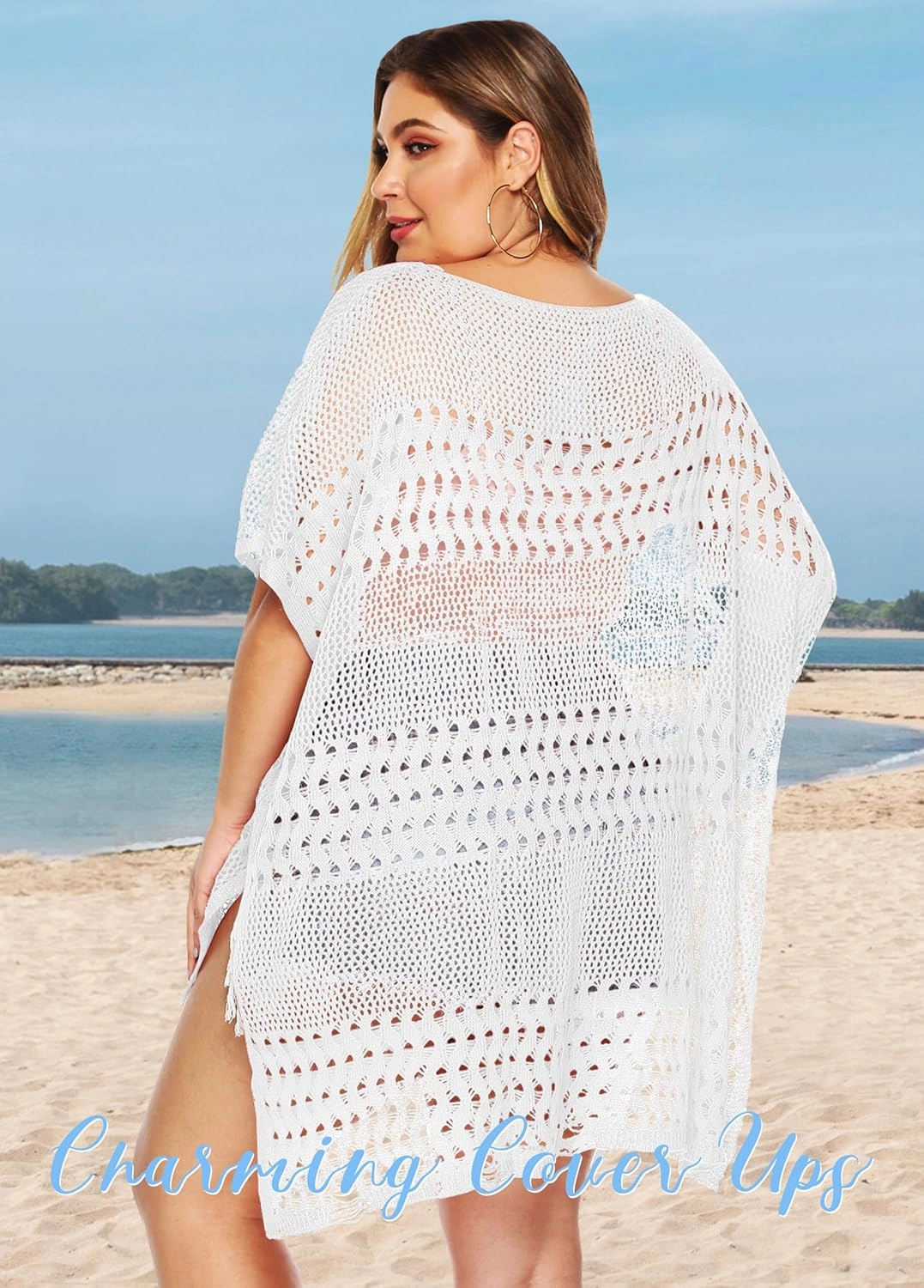 Womens Beach Cover Up Hollow Out, Plus Size Swimsuit Coverup Crochet Bathing Suit Cover ups Bikini Summer Beachwear Dress