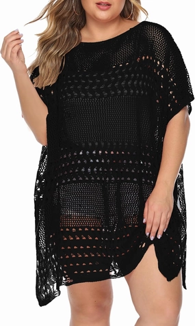 Womens Beach Cover Up Hollow Out, Plus Size Swimsuit Coverup Crochet Bathing Suit Cover ups Bikini Summer Beachwear Dress